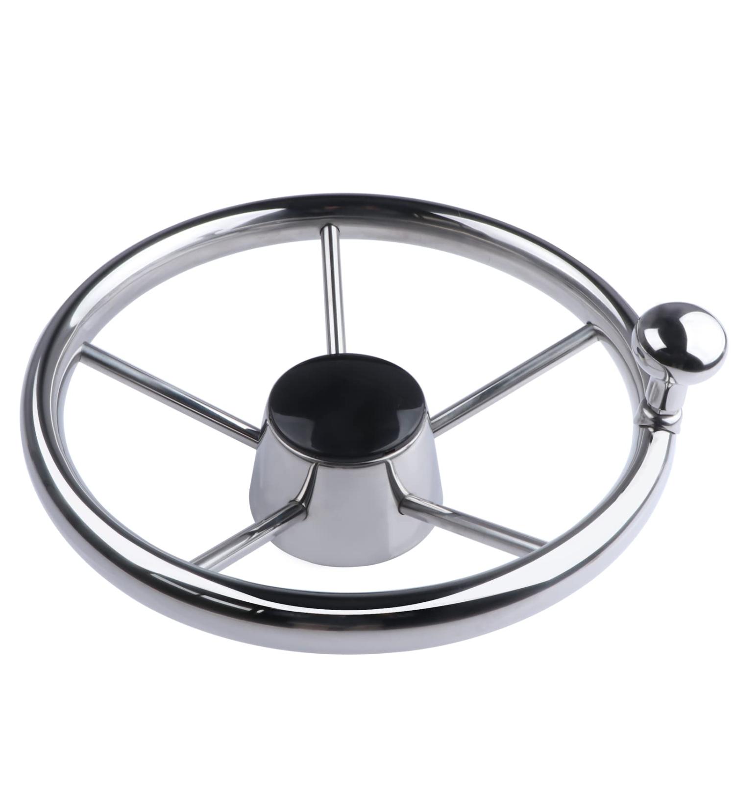 11 inch Marine Stainless Steel Boat Steering Wheel with Adapter - 5 Spoke 25 Degree Destroyer Style for Boats, Yachts, Pontoon Boats - Buy Online on GoSupps.com