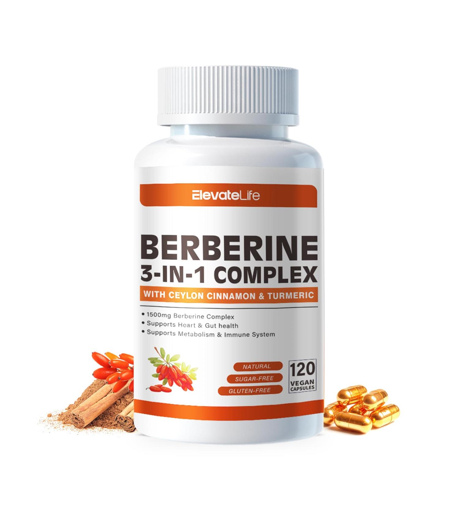 ElevateLife Berberine Supplement - Berberine 1500mg Per Serving 120 Capsules - Berberine HCI - Berberine Plus - Plus Pure True Ceylon Cinnamon Berberine HCI Root Supplements Pills 120 Count (Pack of 1) - Buy Online on GoSupps.com