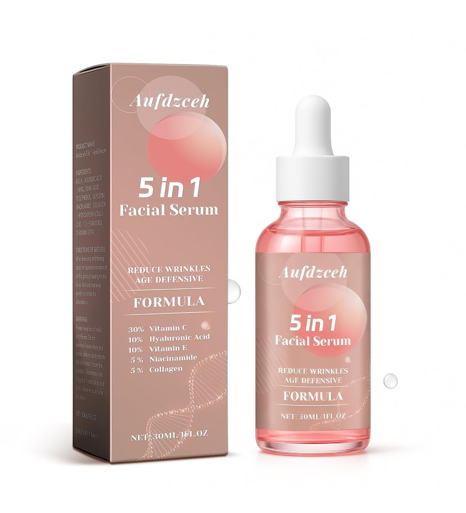 5 In 1 Vitamin c Serum Hydrating Face Serum with Vitamin C Hyaluronic Acid Niacinamide & Collagen Lightweight Facial Serum for Daily Moisturizing Soft & Radiant Looking Skin - Buy Online on GoSupps.com