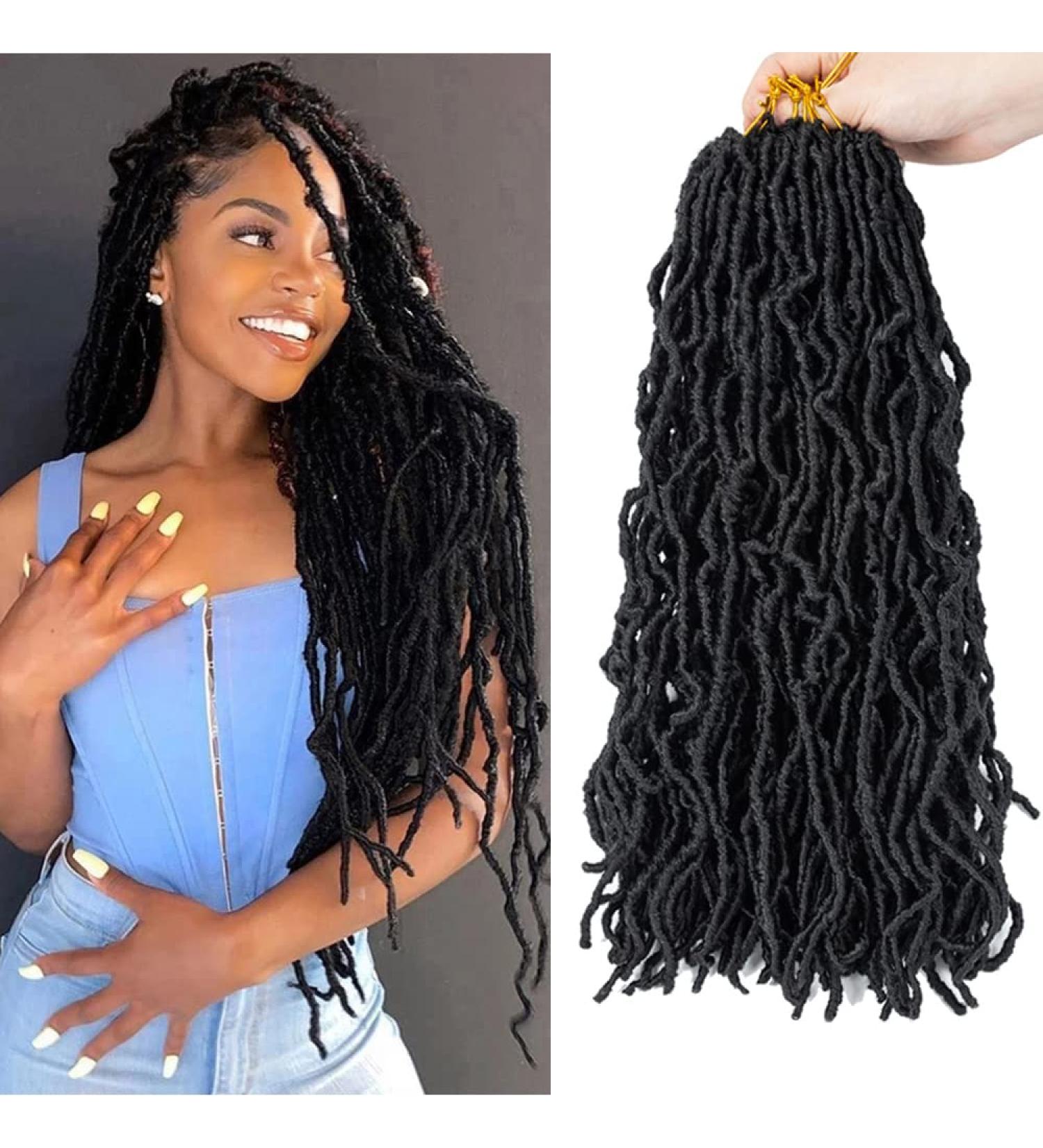 Umylar 18 Inch Faux Locs Crochet Hair 6 Packs - Pre-looped Soft Goddess Locs for Black Women - Curly Wavy Synthetic Hair Extension in 1B (Pack of 6) - Buy Online on GoSupps.com