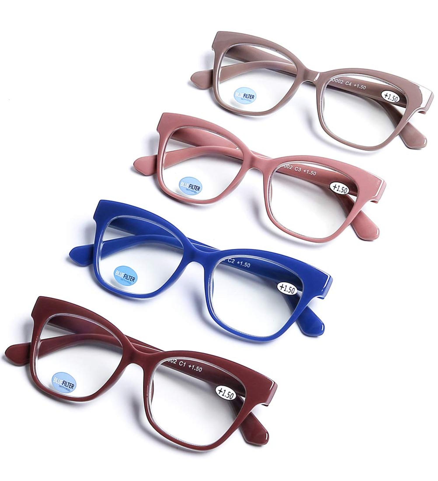 DOOViC 4-Pack Blue Light Blocking Reading Glasses for Women - Anti Eyestrain Classic Style Spring Hinge 1.75 Strength 4 Colors - Buy Online on GoSupps.com
