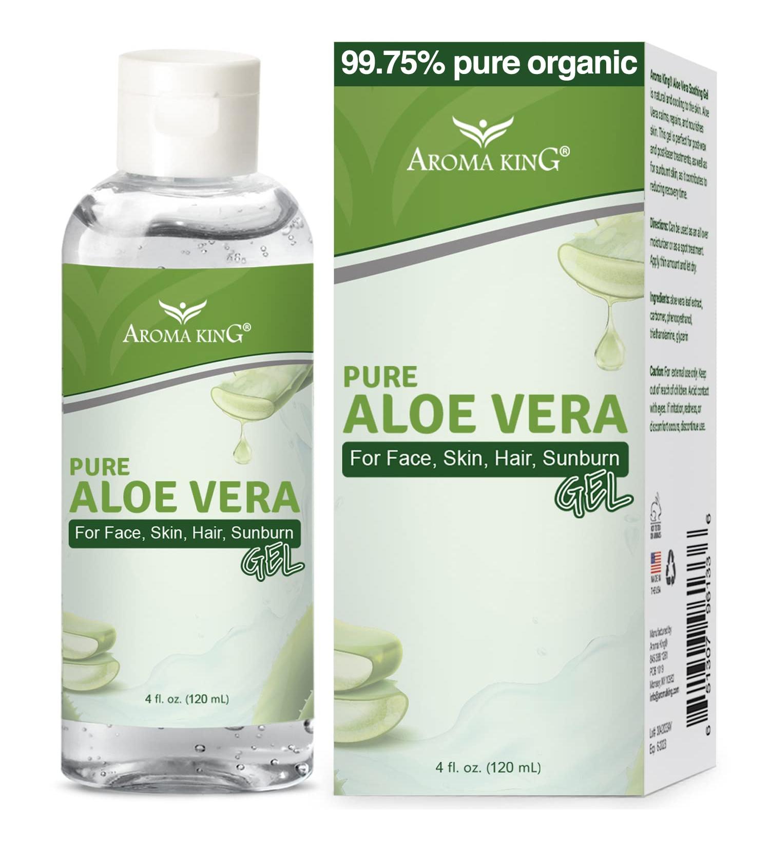 Aroma King Aloe Vera Soothing Gel - 100% Pure Aloe Leaf for Face & Body After Sun Care - 4 Fl Oz (Pack of 1) - Buy Online on GoSupps.com