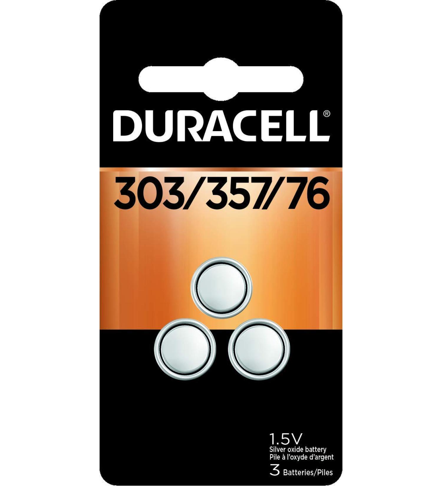Duracell 303/357/76 Silver Oxide Button Battery - 3 Count Pack | 1.5V Batteries for Watches Medical Devices & More | Long-Lasting Performance - Buy Online on GoSupps.com