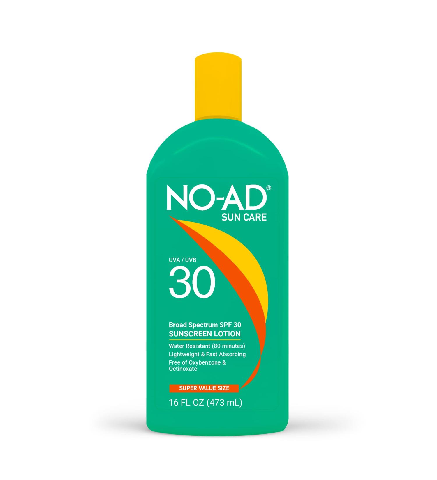 NO-AD SPF 30 Sunscreen Lotion 16oz | Broad Spectrum UVA/UVB Protection, Water Resistant, Vitamin E & Aloe nourishment - Buy Online on GoSupps.com