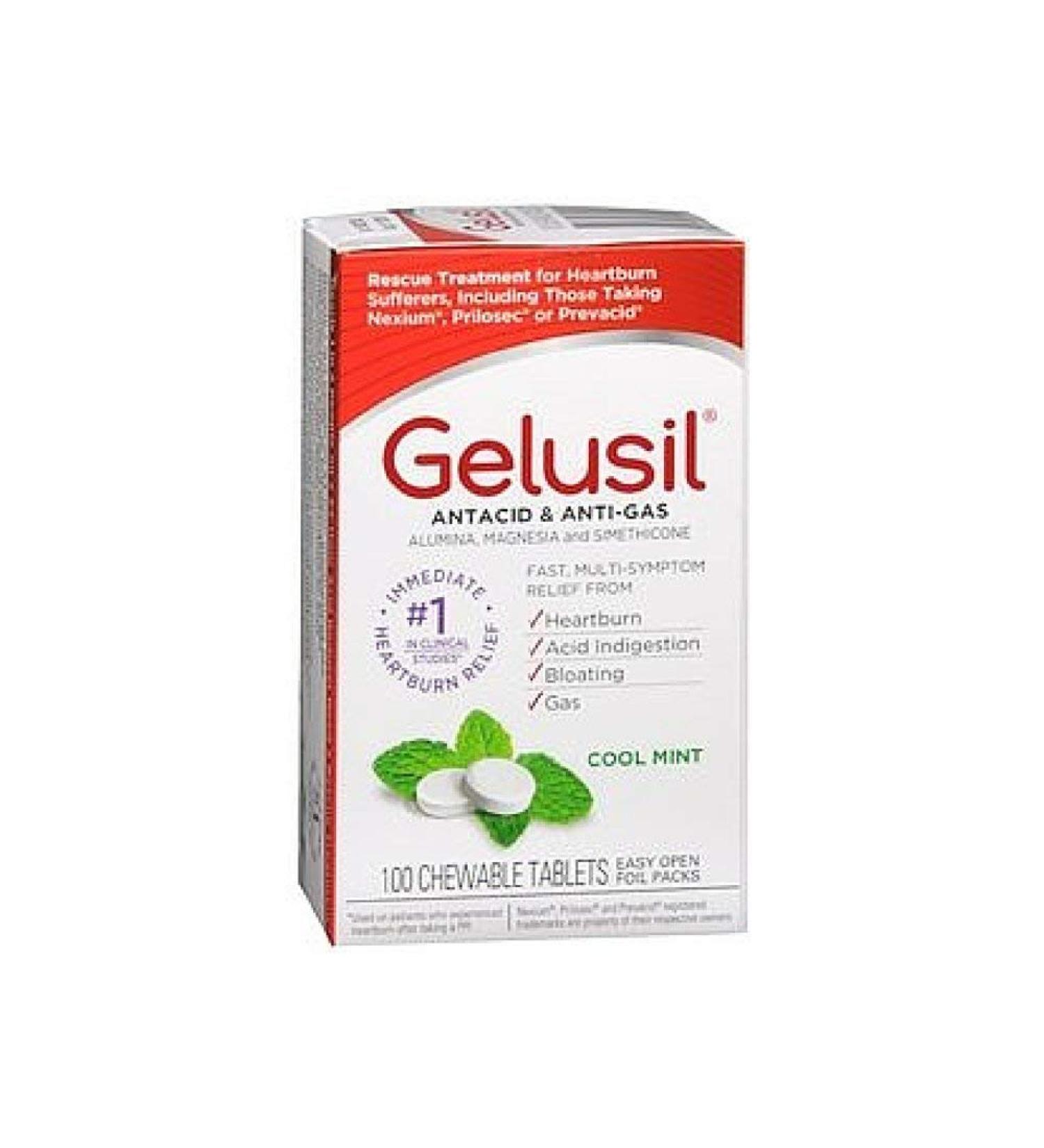 Gelusil Antacid/Anti Gas Tablets Cool Mint 100 Tablets