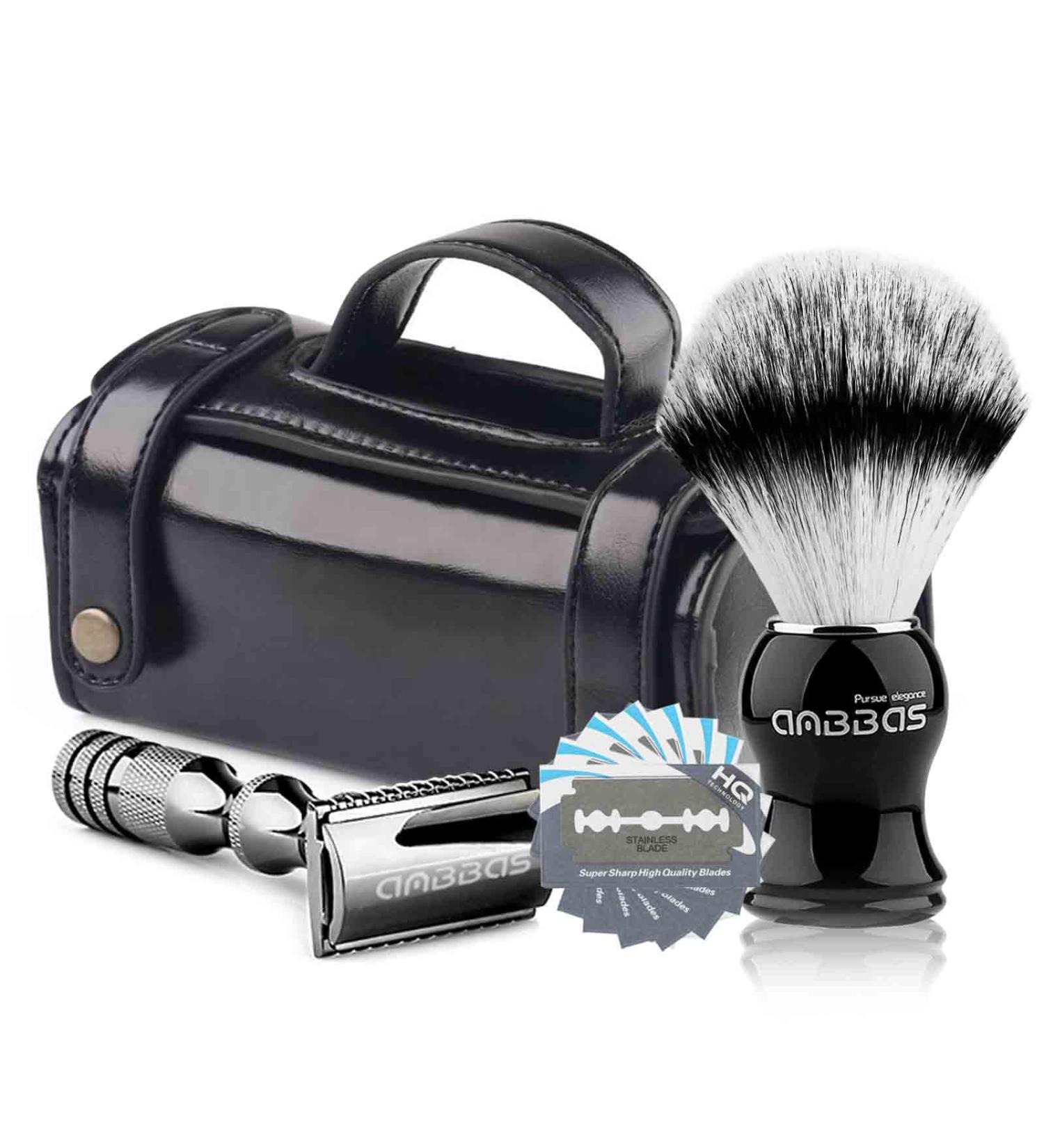Absbas Travel Shaving Set | Vegan Brush Safety Razor & Wash Bag - 3in1 Kit for Men | Close Shave for Beginners | International Shipping - Buy Online on GoSupps.com