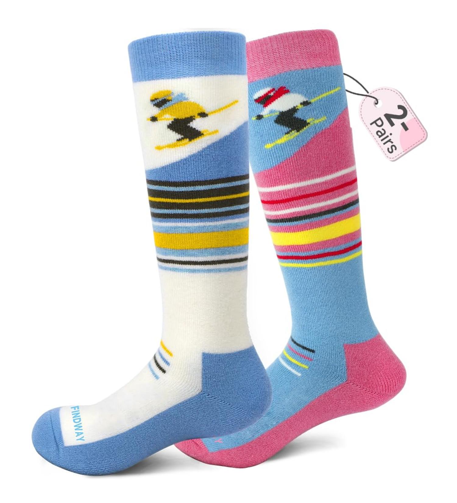 Findway Merino Socks for Kids - Breathable Winter Snowboarding Thermosocks (Size 30-36) | Anti-Slip Cuffs for Outdoor Sports | A4 White & Pink - Buy Online on GoSupps.com