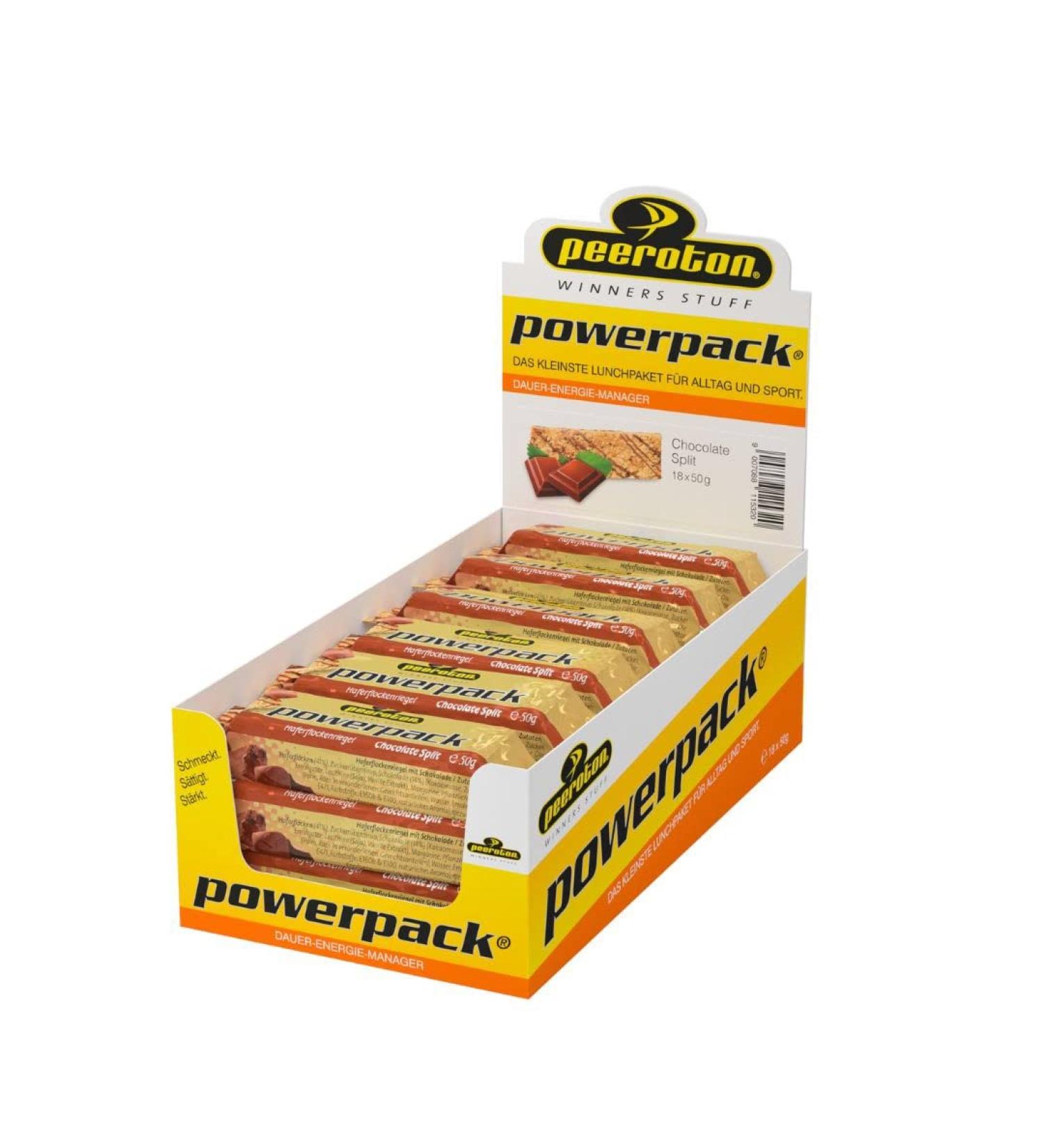 Peeroton Powerpack Riegel Chocolate Split - Sugar-Free Protein Snack & Meal Replacement - 18 x 50g Oat Bars for Long-Lasting Energy - Buy Online on GoSupps.com