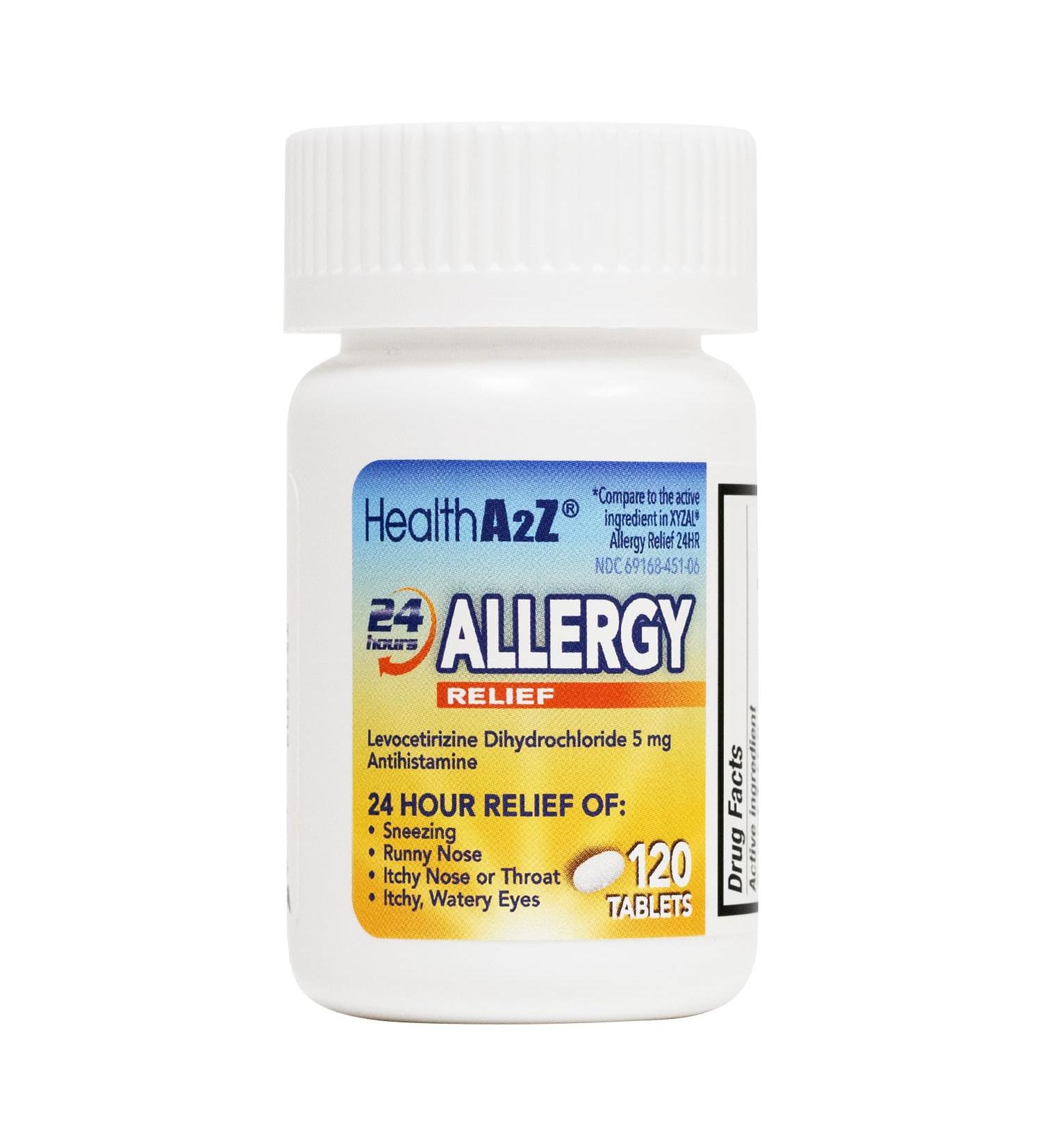 HealthA2Z Allergy Relief | Levocetirizine Dihydrochloride 5mg | 24 Hours | Antihistamine | Relief from Sneezing Runny Nose Itchy Nose and Eyes (120 Counts) - Buy Online on GoSupps.com