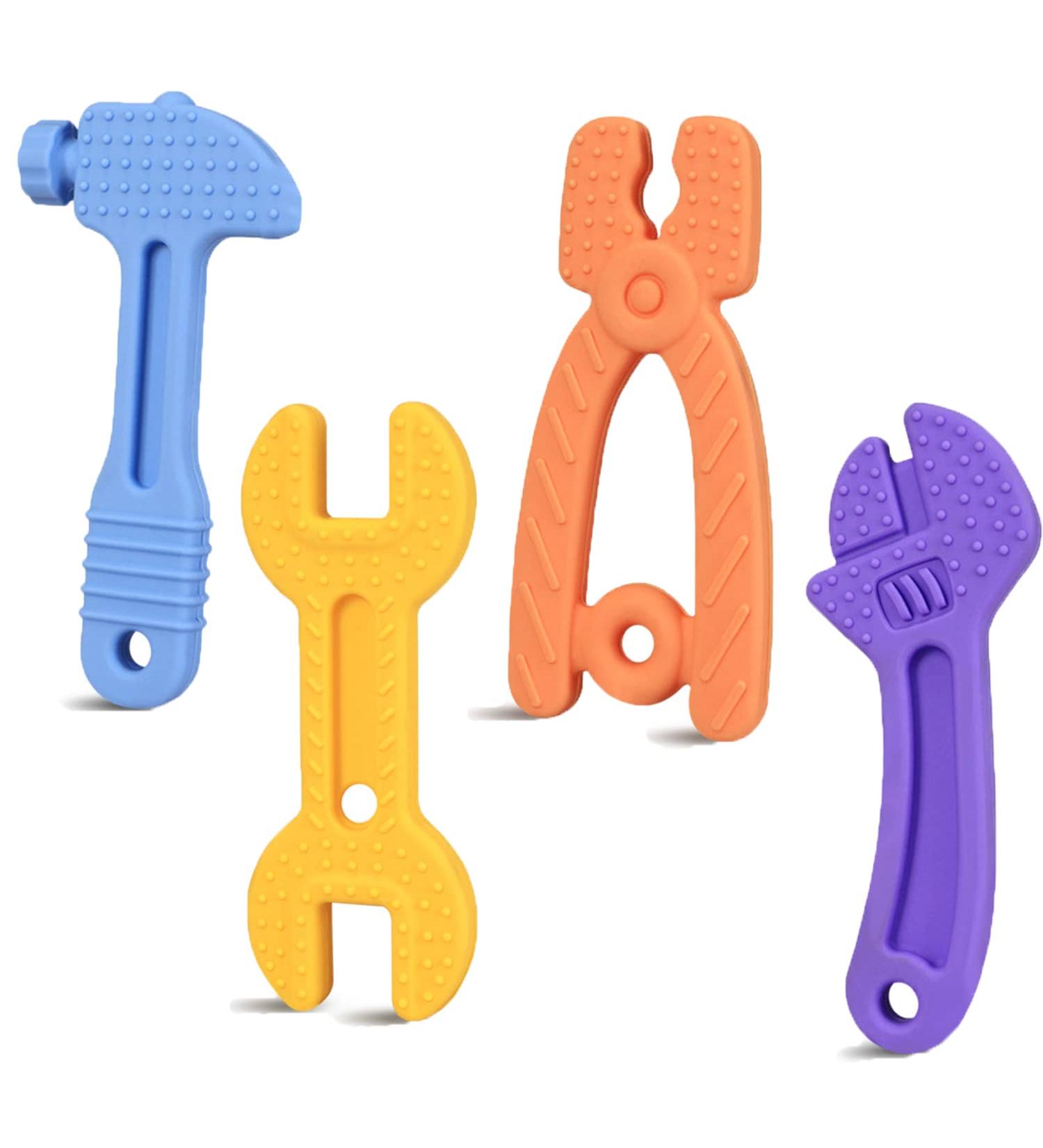 Silicone Baby Teether Set - 4 Pack | BPA-Free Molar Teething Toys for Babies 3 Months+ | Freezer Safe to Soothe Sore Gums - Buy Online on GoSupps.com
