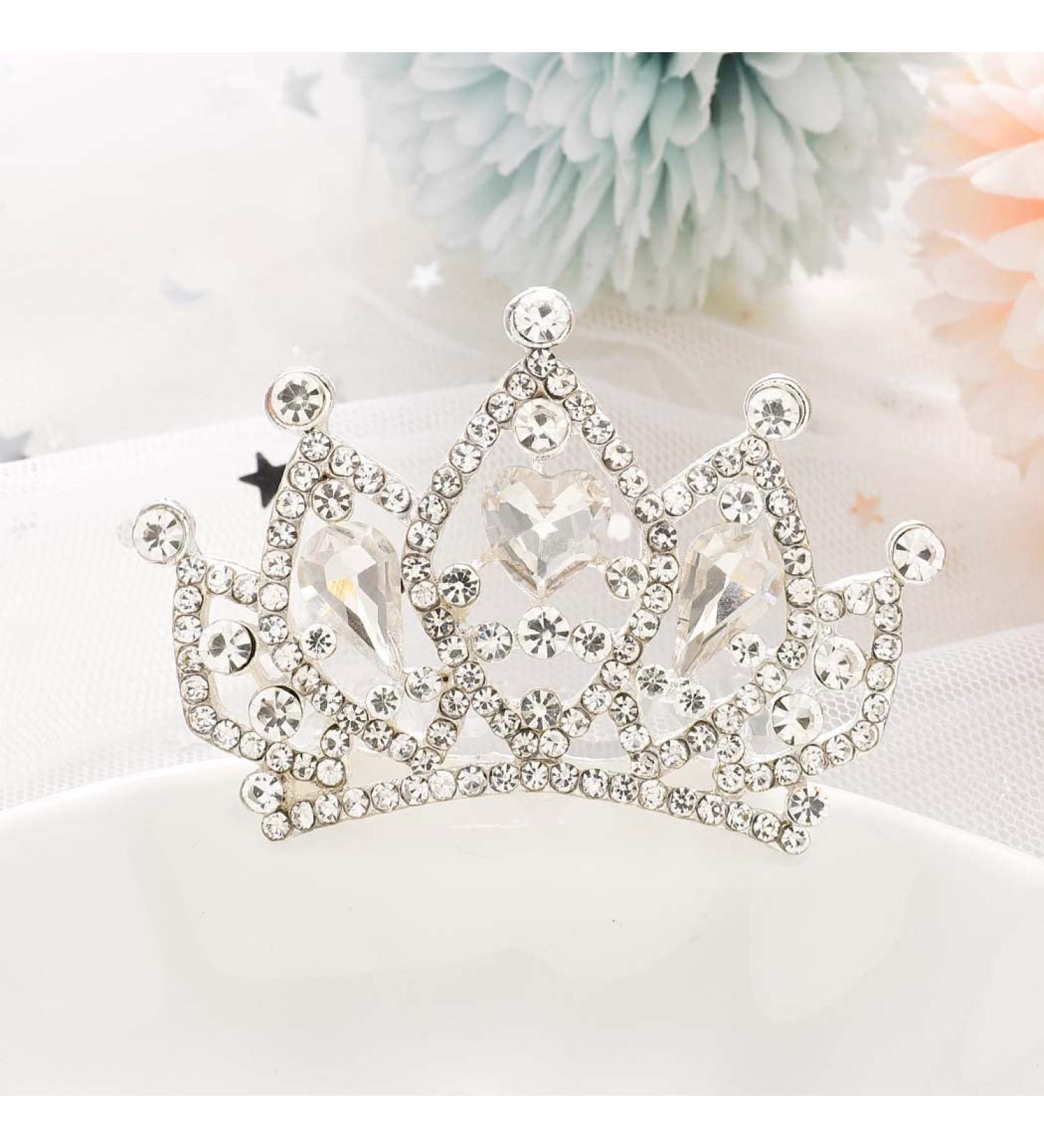 Kilshye Princess Tiara Comb | Small Crystal Girls Crown Hair Comb | Rhinestone Birthday Prom Tiaras Headband for Kids - A-silver - Buy Online on GoSupps.com