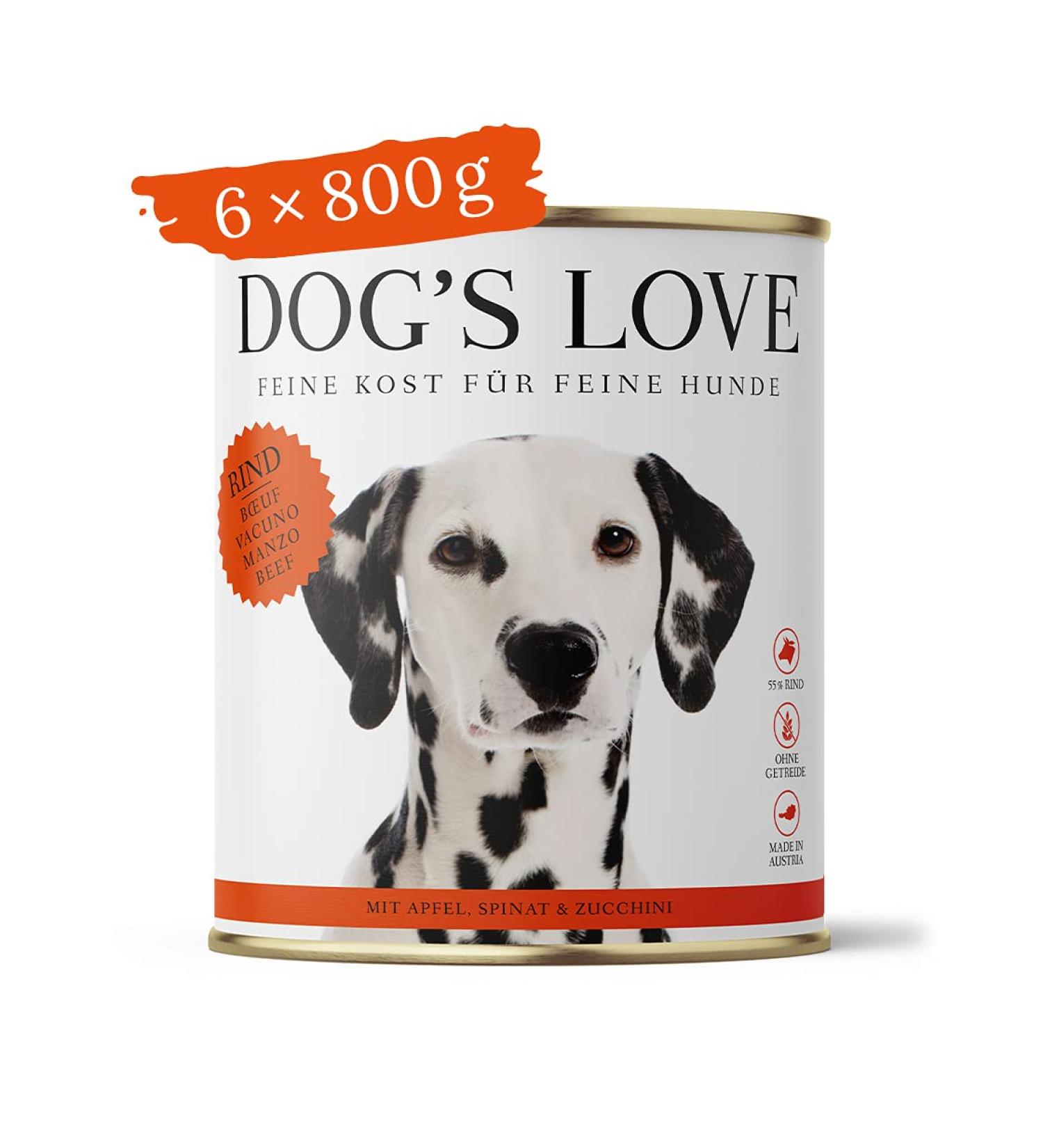 DOG'S LOVE Super Premium Wet Food | Adult Beef | Complete Menu Rich and Healthy | Food Grade Dog Food All Raw Materials | 100% Grain Free (6 x 800 g) - Buy Online on GoSupps.com