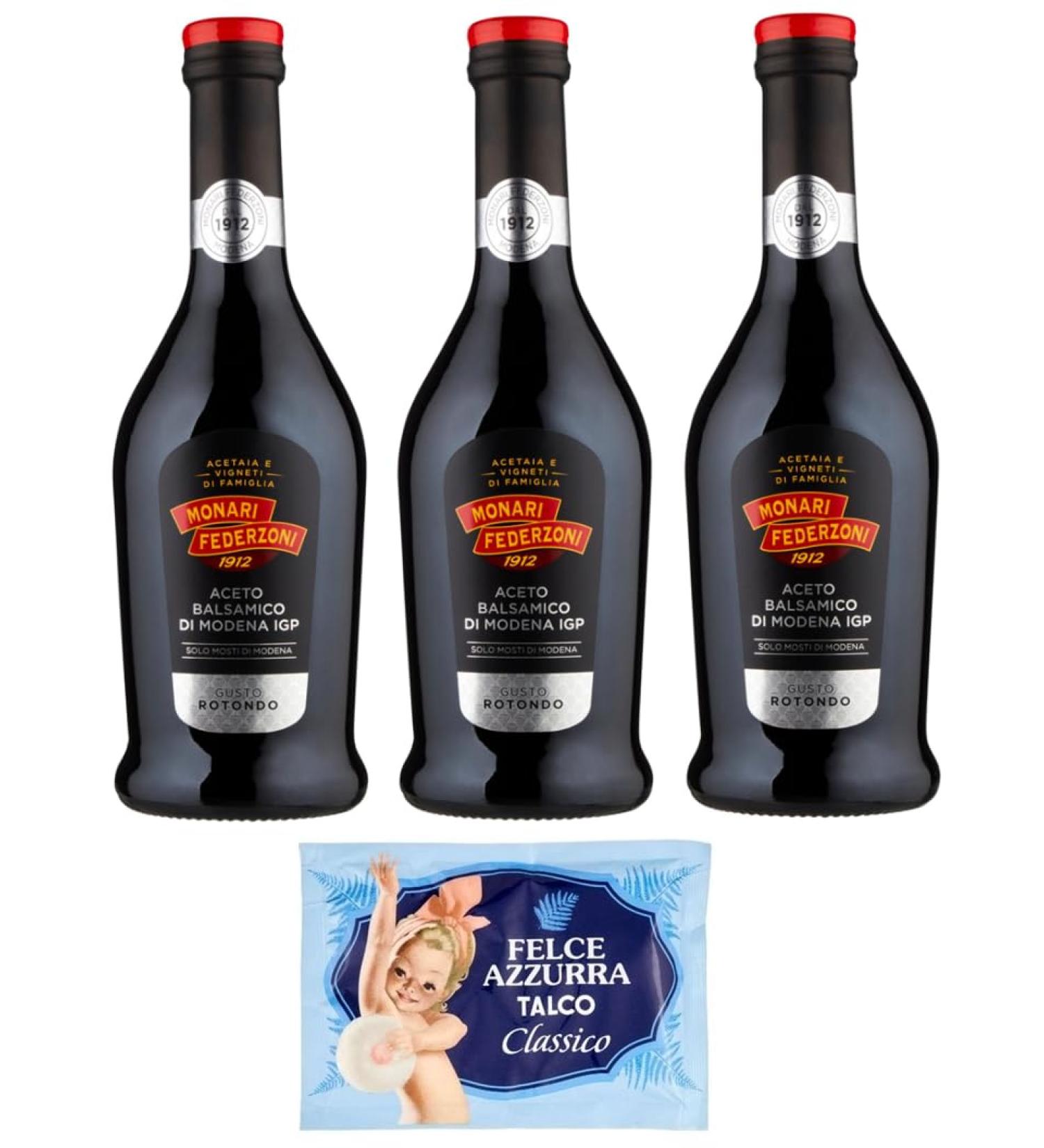 Monari Federzoni Balsamic Vinegar of Modena IGP Round Taste Balsamic Vinegar of Modena IGP 500 ml Glass Bottle + 1 x Free Felce Azzurra Talcum Powder Bag 100 g Bag - Buy Online on GoSupps.com