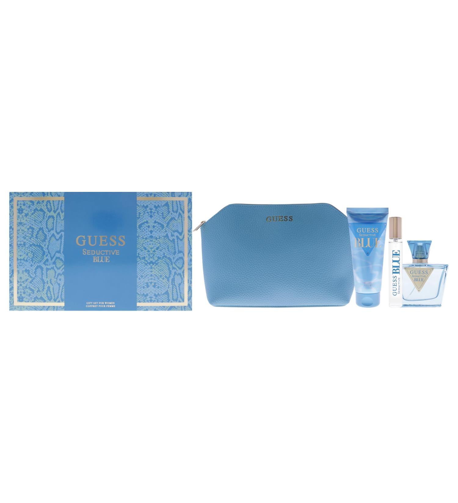 Guess Seductive Blue for Women - 4 Pc Gift Set 2.5oz EDT Spray 3.4oz Body Lotion 0.5oz EDT Spray Pouch 6.4 Fl Oz (Pack of 1) - Buy Online on GoSupps.com