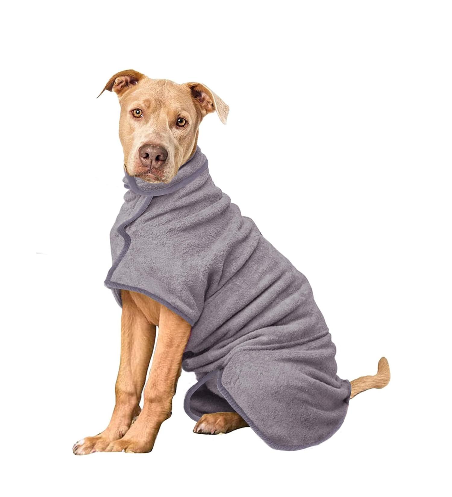 PETTOM Dog Bathrobe - Quick Drying Microfiber Bathrobe for Medium Large & Small Dogs - Stylish & Comfortable Gray Pet Towel - Buy Online on GoSupps.com