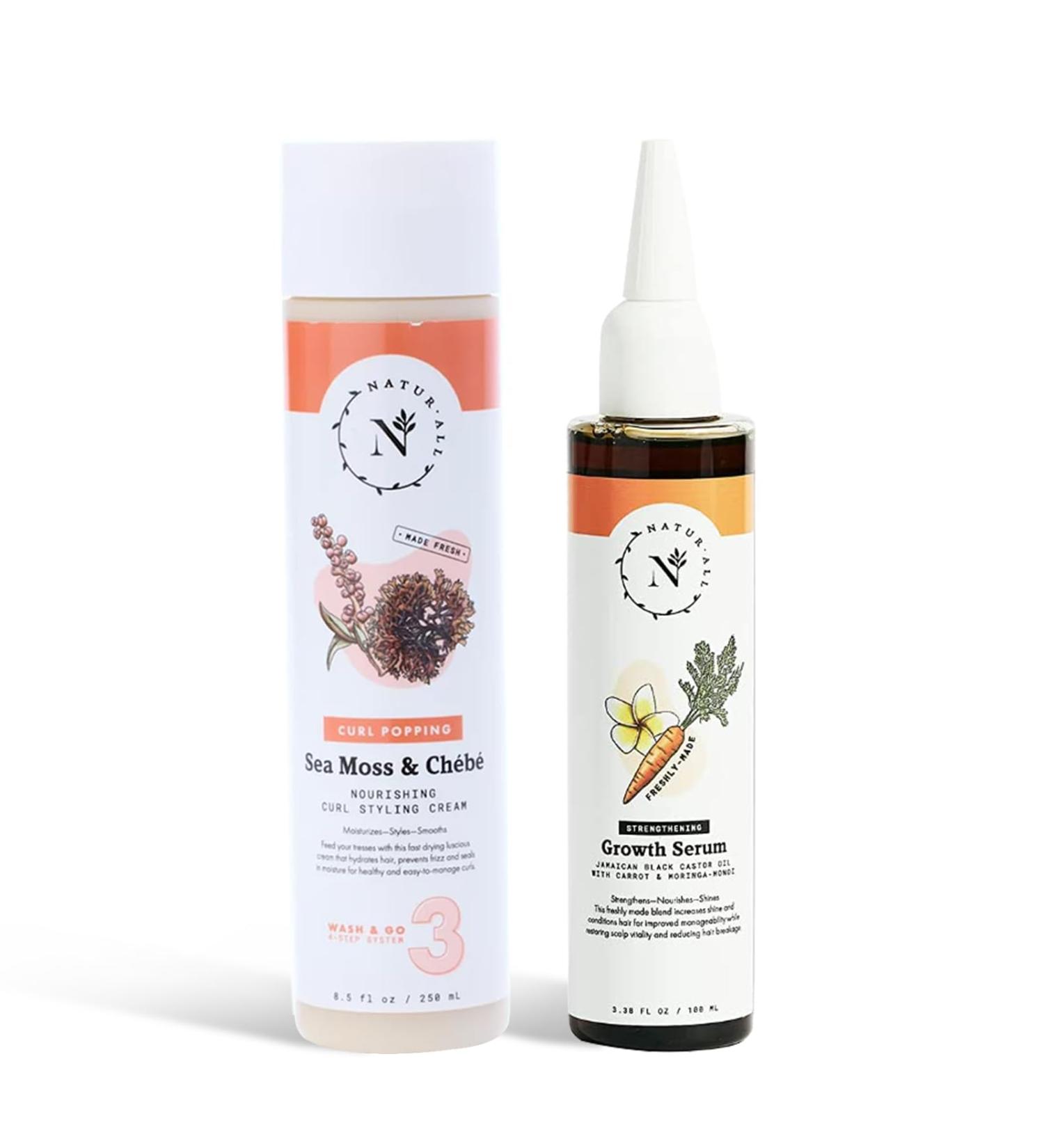 NaturAll Sea Moss & Chebe Curl Cream & Jamaican Black Castor Oil and Carrot Oil Blend- Hair Care Bundle for Frizz Control- Hair Styling Products for Bantu Knots Twist Outs Faux Locs & Braid Outs wit - Buy Online on GoSupps.com