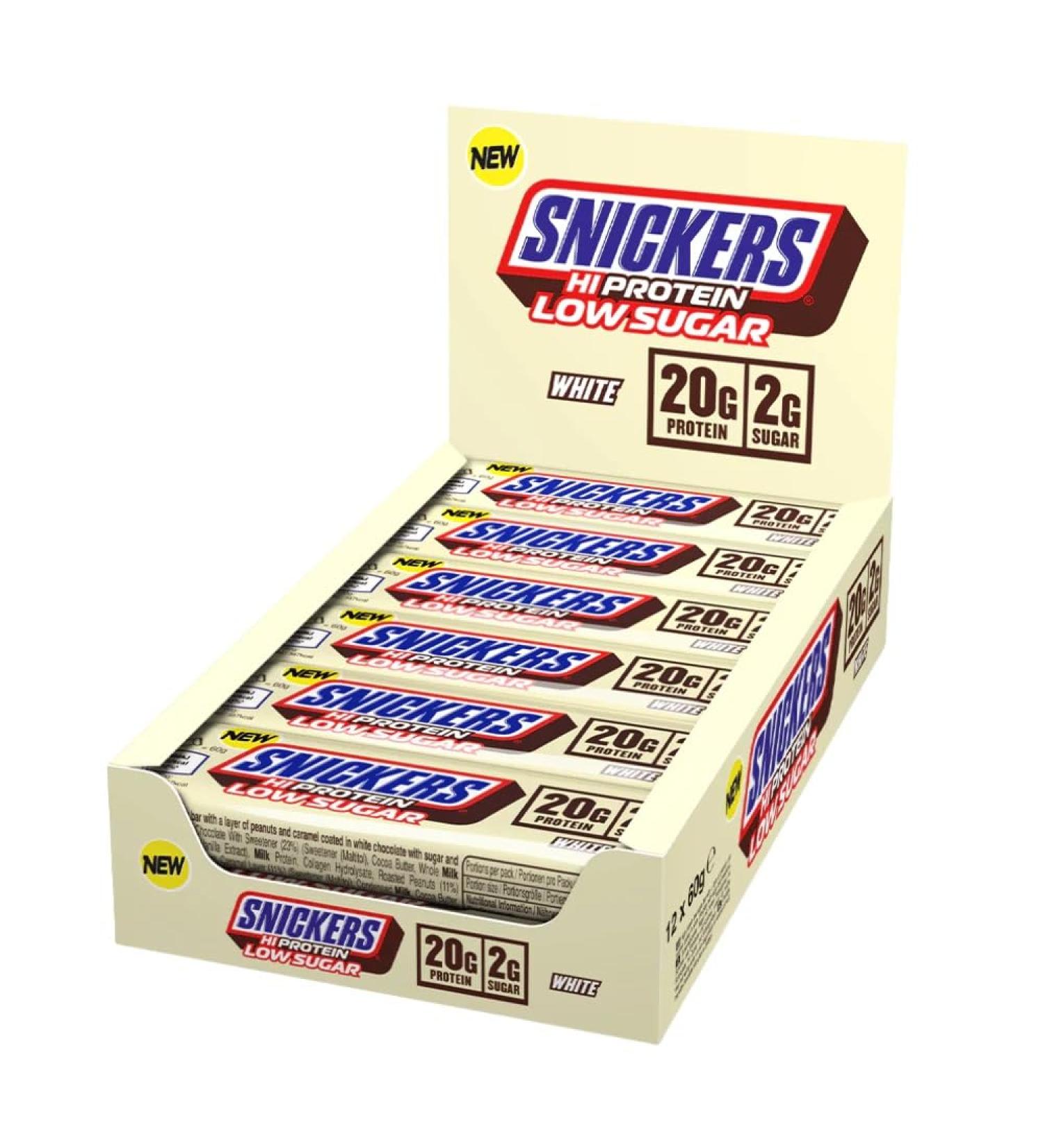 Snickers White Chocolate Low Sugar Protein Bars (12 x 57g) High Protein Energy Snack 20g Protein