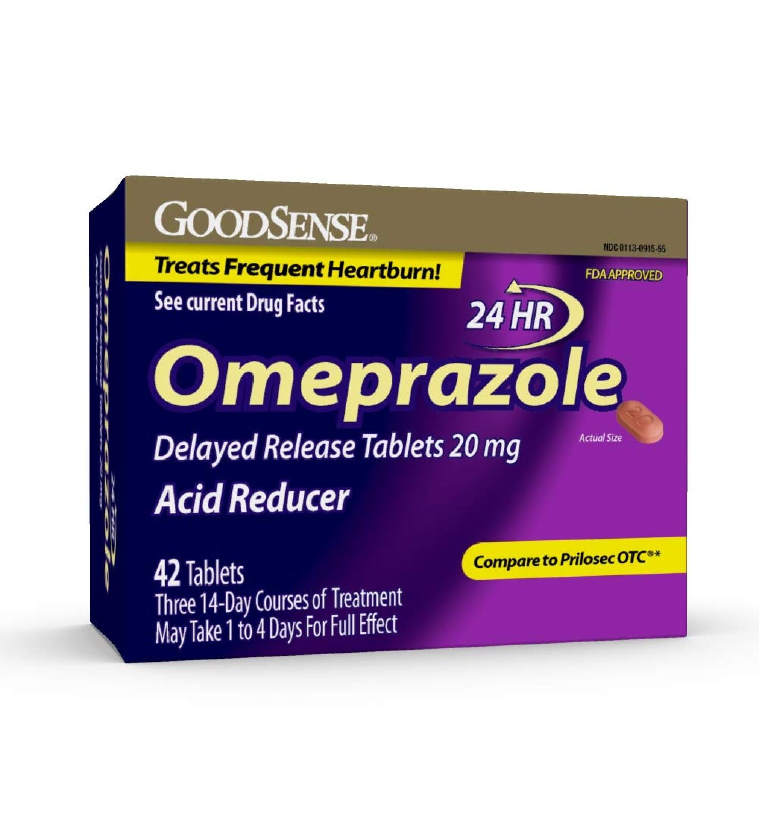 GoodSense Omeprazole 20mg Delayed Release Tablets - 42 Count - Stomach Acid Reducer for Frequent Heartburn - Buy Online on GoSupps.com