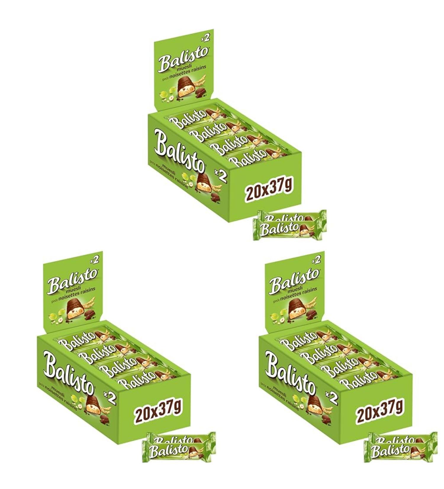 Balisto Chocolate Bars - Muesli Mix Green | 60 Bars (3 Packs of 20) | International Shipping Available - Buy Online on GoSupps.com