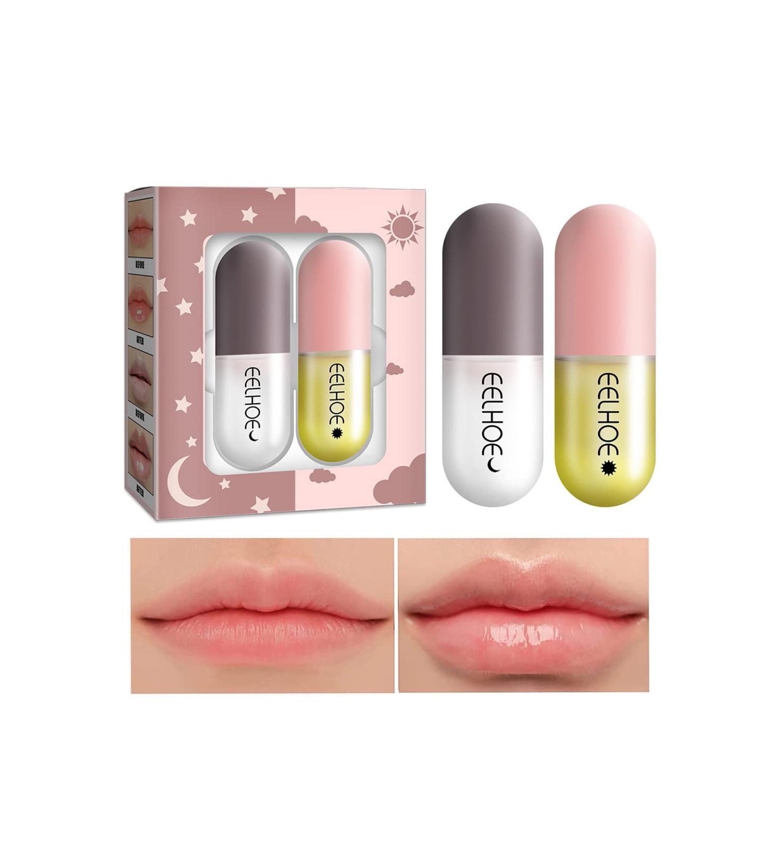 Lip Plumper and Lip Care Serum Set for Fuller, Natural Lips - Hydrating, Reduce Fine Lines - Day & Night Serum (2PCS) - Buy Online on GoSupps.com