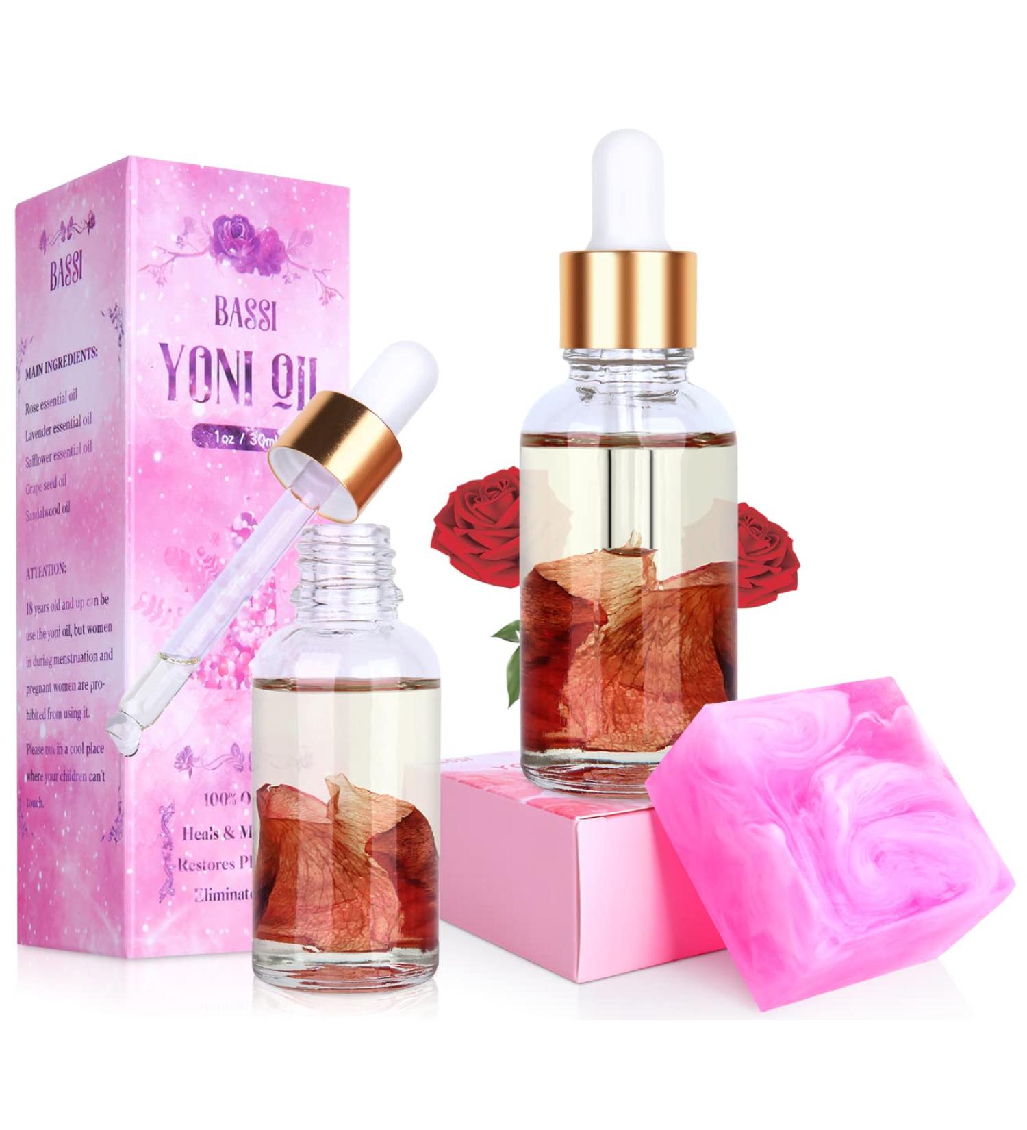 Organic Yoni Soap Bar & Oil Set with Rose Essential Oil - Feminine Care Kit for Vagina Odor & PH Balance - Buy Online on GoSupps.com