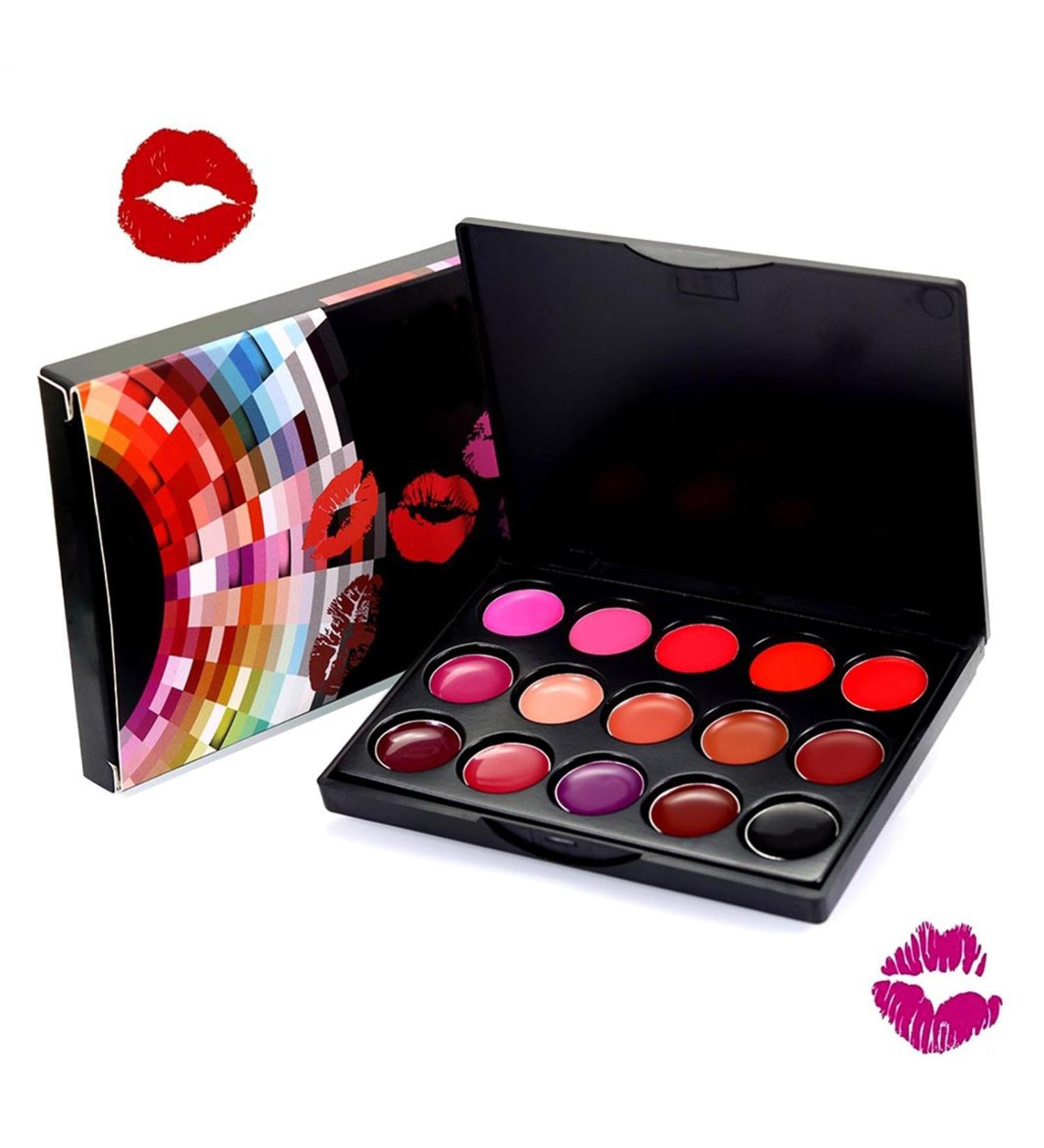 Makeup set including: a collection of 15 professional lipsticks richly pigmented matte and glossy finishes creamy texture in Lar colors - Buy Online on GoSupps.com