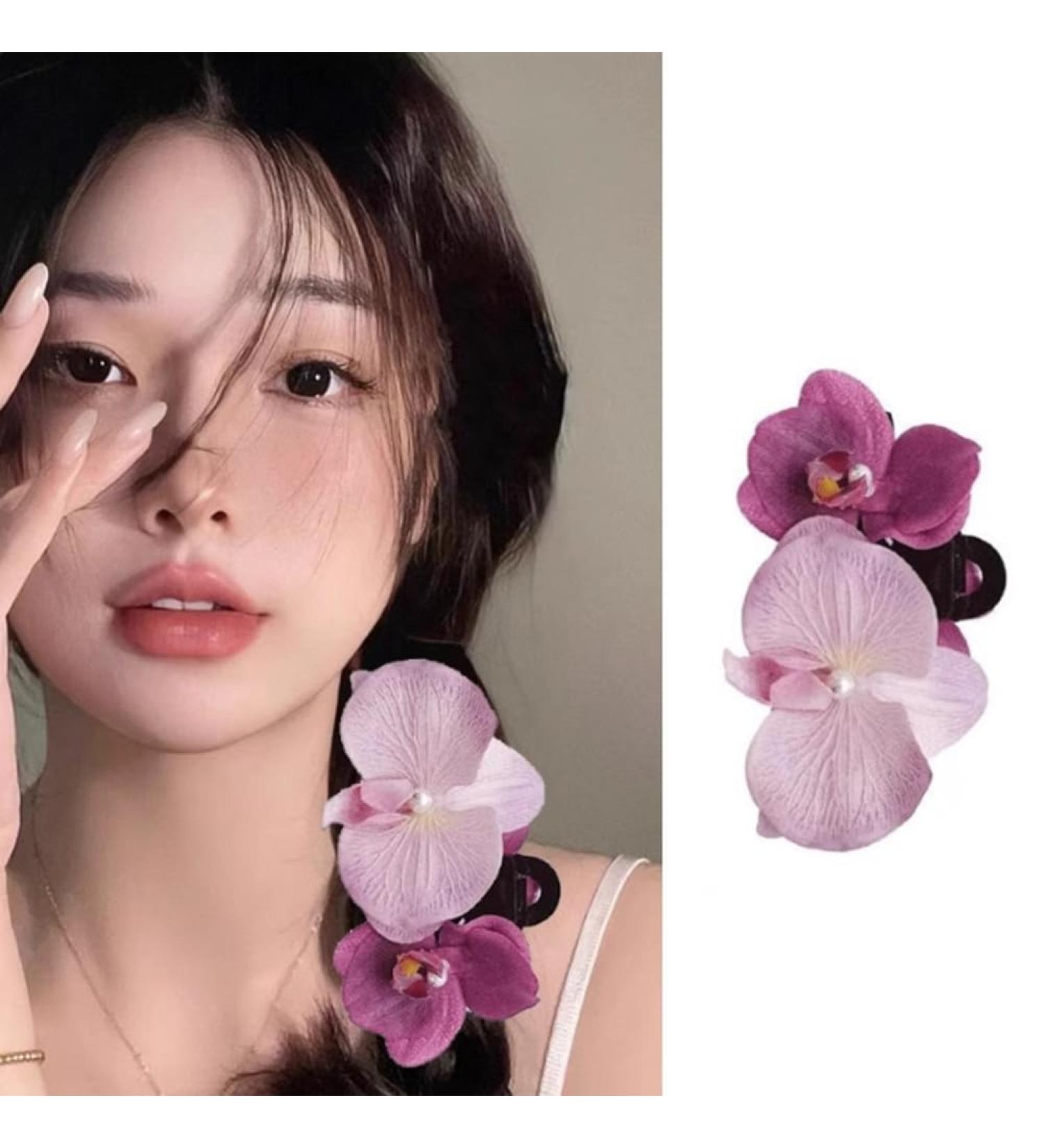Orchid Flower Hair Claw Clips Non Slip Flower Hair Claw Ponytail Maker Holder Ponytail Hairpiece Clip Ponytail Strong Hold Jaw Clips for Women and Girls - Buy Online on GoSupps.com