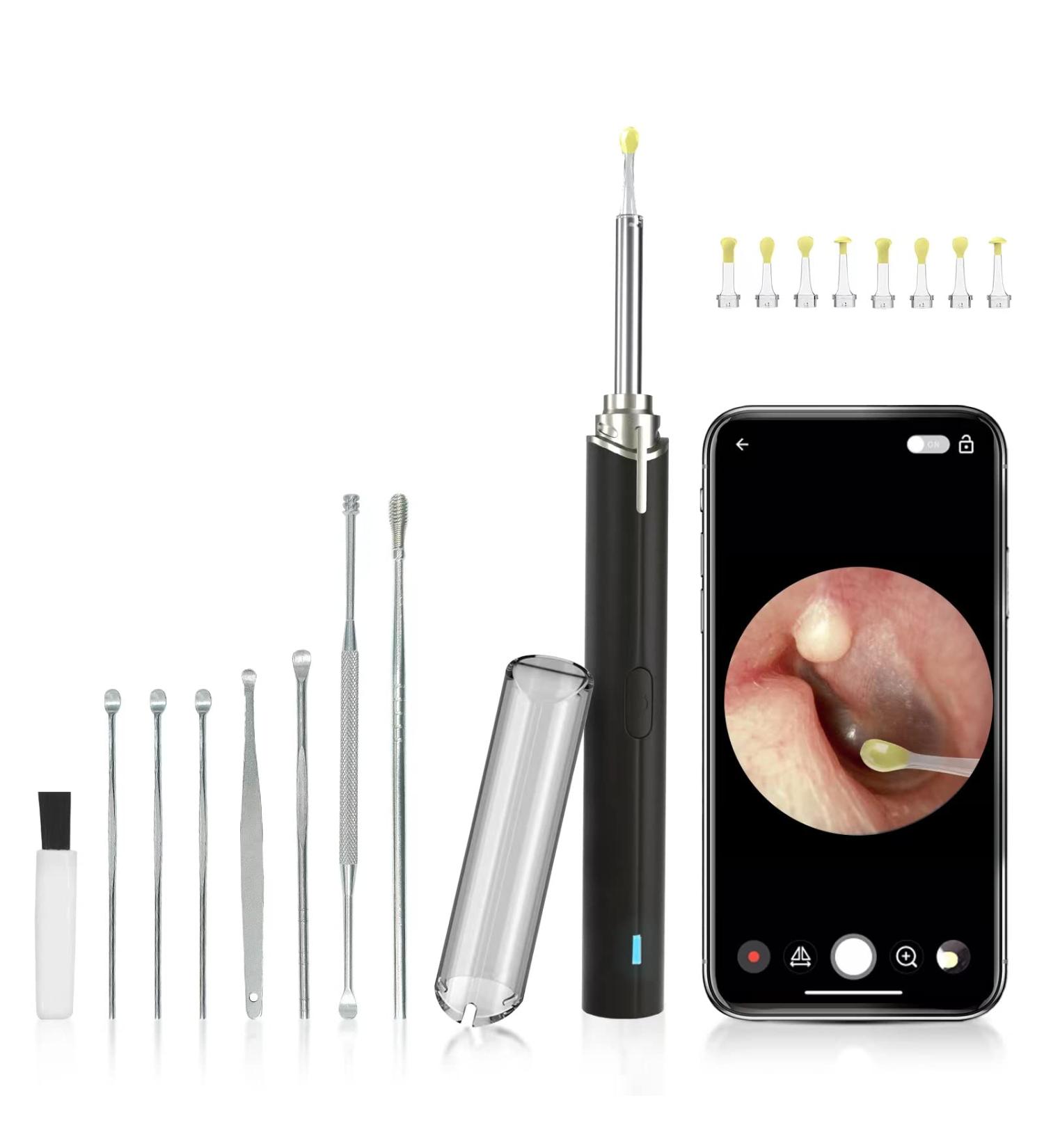 EGJoey Ear Wax Removal Tool with 1080 HD Wireless Endoscopic Camera and 9PCS Ear Spoons - Ear Cleaner Kit for iPhone, iPad, Android - Black - Buy Online on GoSupps.com