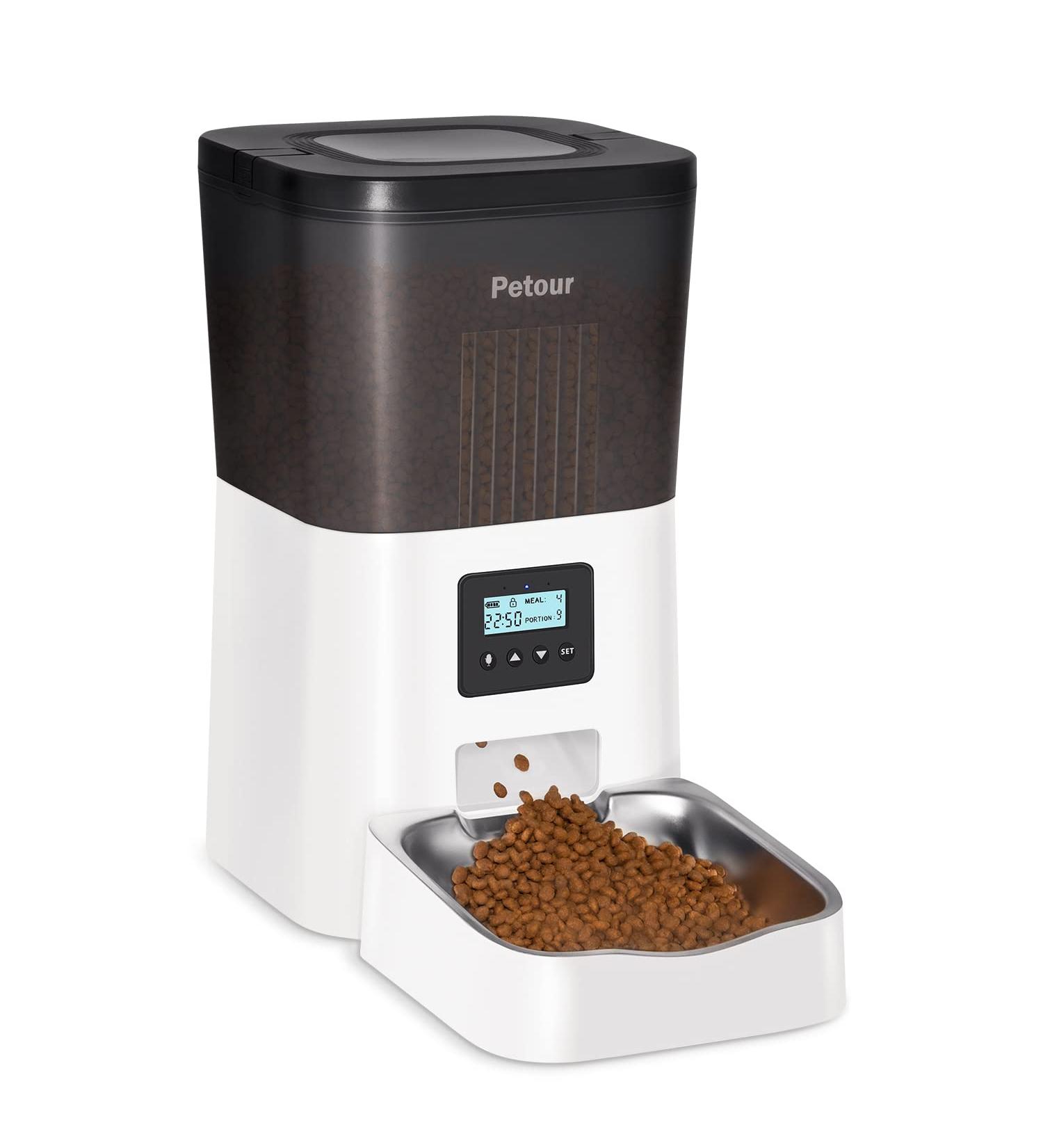Petour Automatic Cat Feeder  4L Pet Dry Food Dispenser with Stainless Steel Bowl&Lock Lid  Dog Timed Feeder Control with Dual Power Supply  10s Voice Recorder and Desiccant Bag  14 Meals Per Day - Buy Online on GoSupps.com