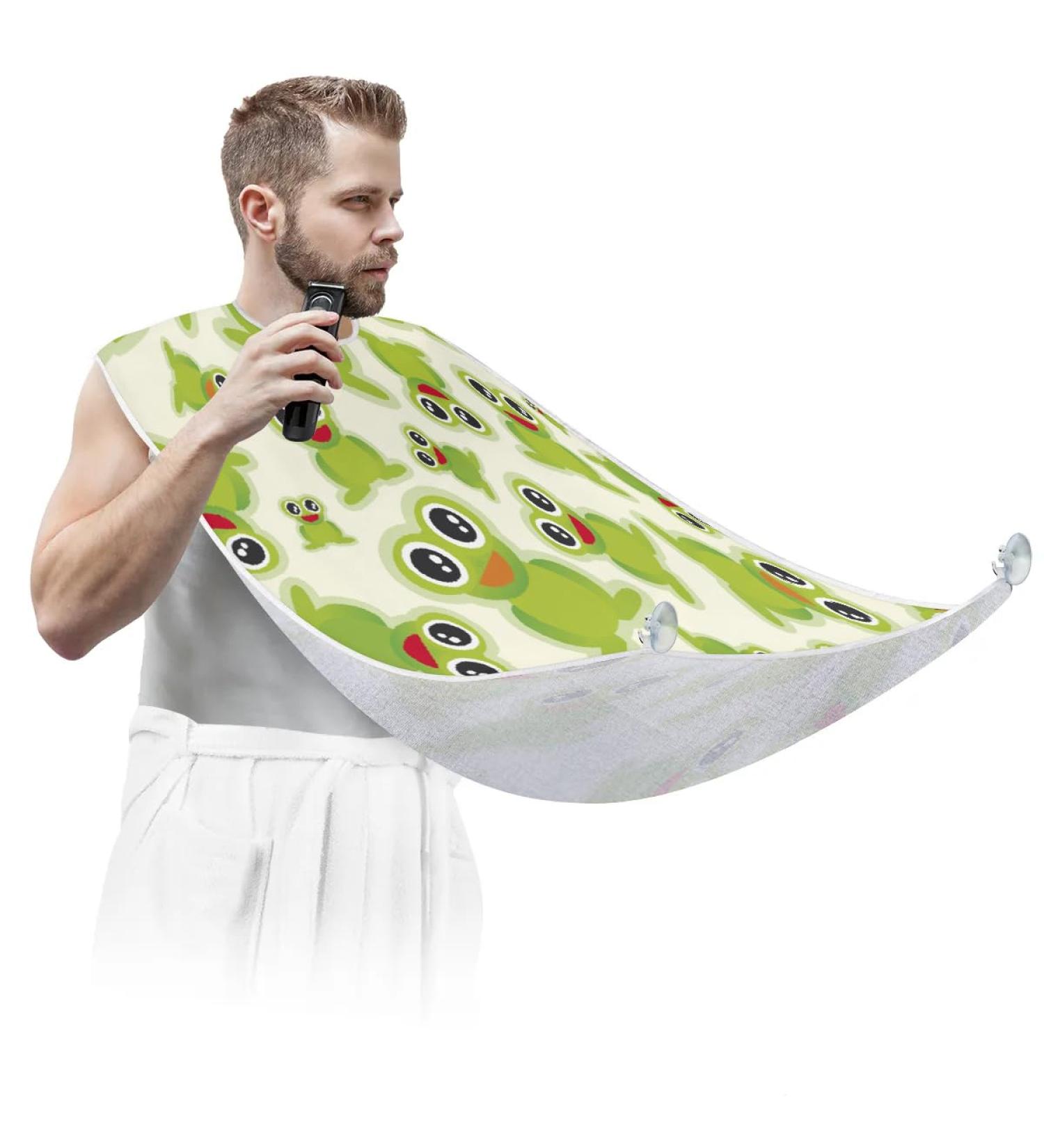 Beard Bib Apron for Men - Non-Stick Waterproof Hair Catcher | Frog Pattern Grooming Cloth for Easy Shaving & Trimming - Buy Online on GoSupps.com