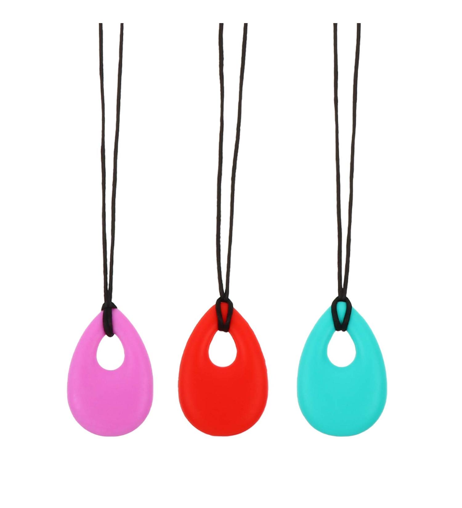 Healifty Silicone Chew Necklace Pendant for Kids - Sensory Chew Jewelry for Girls and Boys - Molar Teething Aid - Oval Oral Sensory Toy (Red/Purple/Green) - Buy Online on GoSupps.com