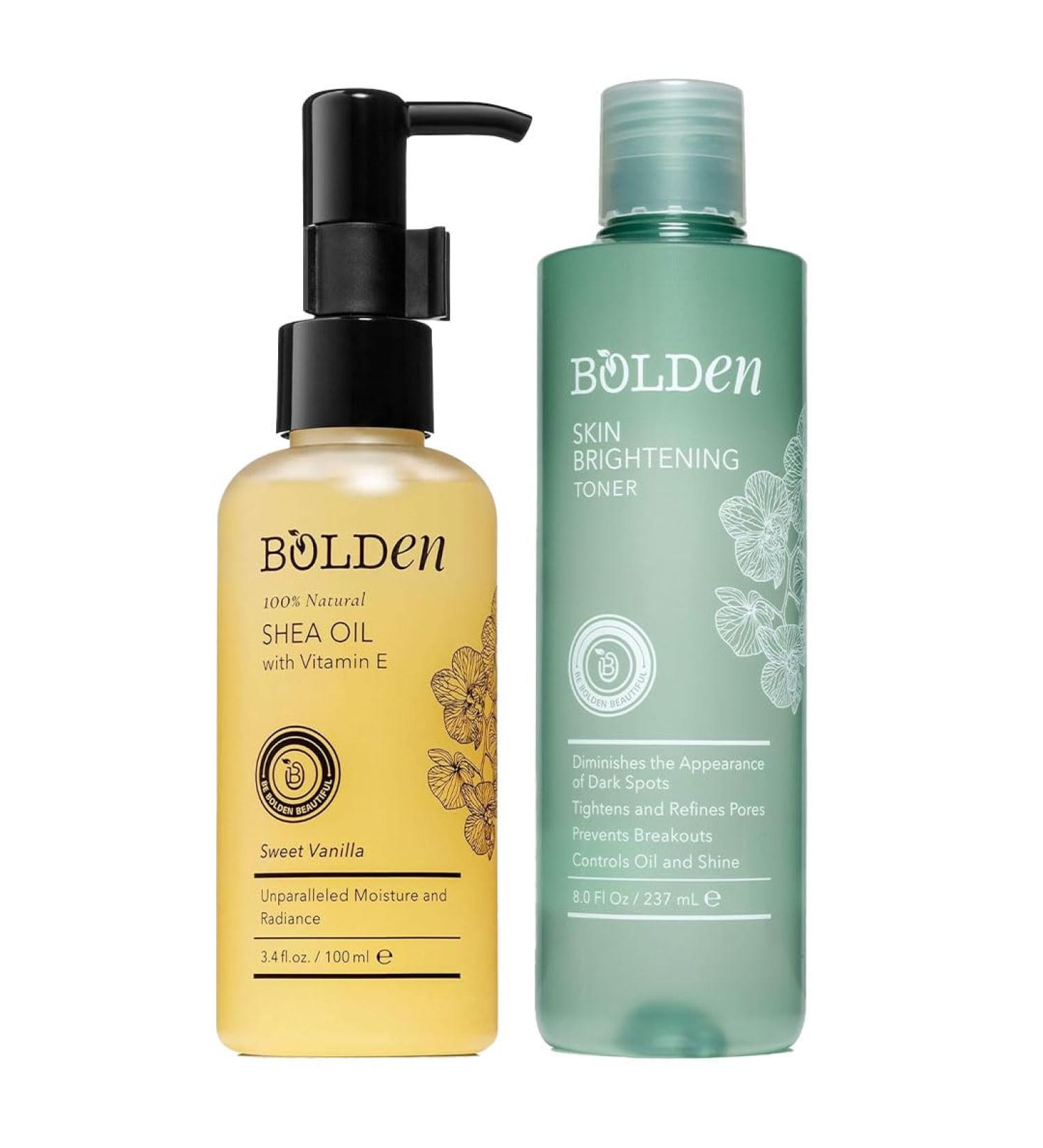 Bolden Skin Brightening Toner & Vitamin E Shea Oil Bundle AHA Toner with Glycolic Acid & Sweet Vanilla Body & Hair Oil with Vitamin E | 8.0 + 3.4 fl oz - Buy Online on GoSupps.com