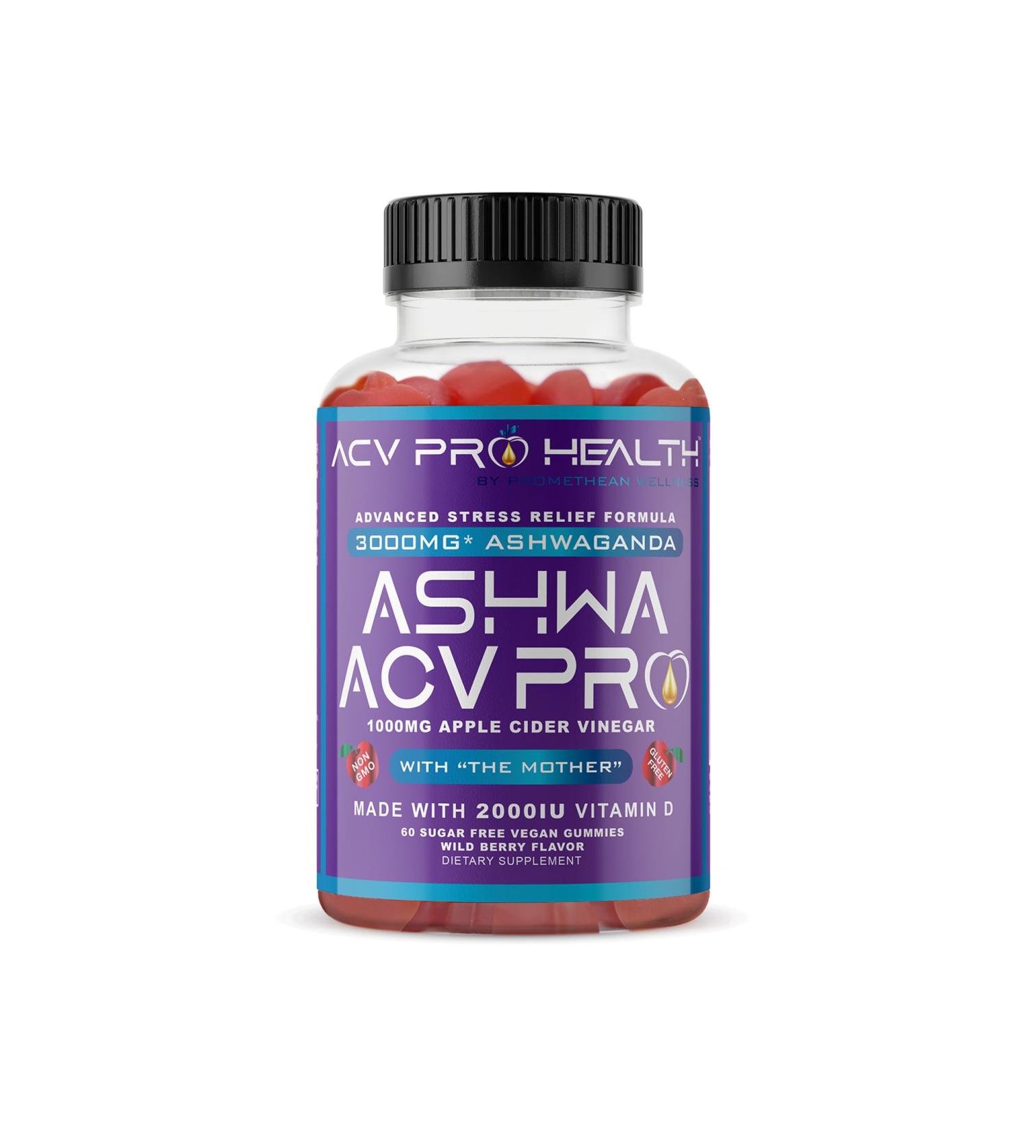 Ashwa ACV Pro Health Gummies - Sugar Free Apple Cider Vinegar & Ashwagandha for Stress Relief | Advanced Keto ACV Supplement with Vitamin D - 1g Carbs Per Gummy - Buy Online on GoSupps.com