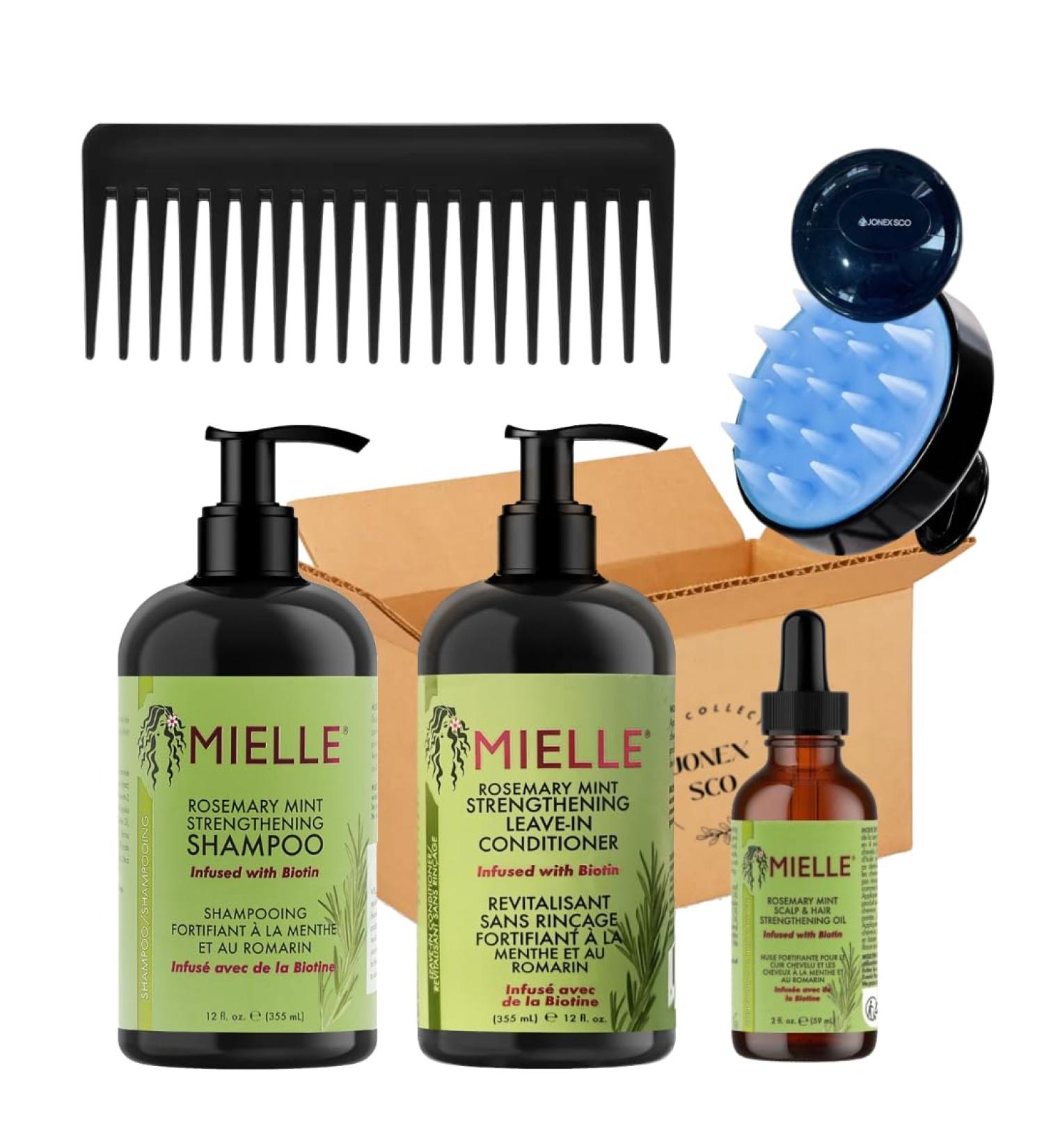 Rosemary Mint Shampoo Leave In Conditioner and Oil Bundle with JONEX SCO Scalp Massager Hair Brush and Wide Tooth Detangling Styling Hair Comb (5 items) - Buy Online on GoSupps.com