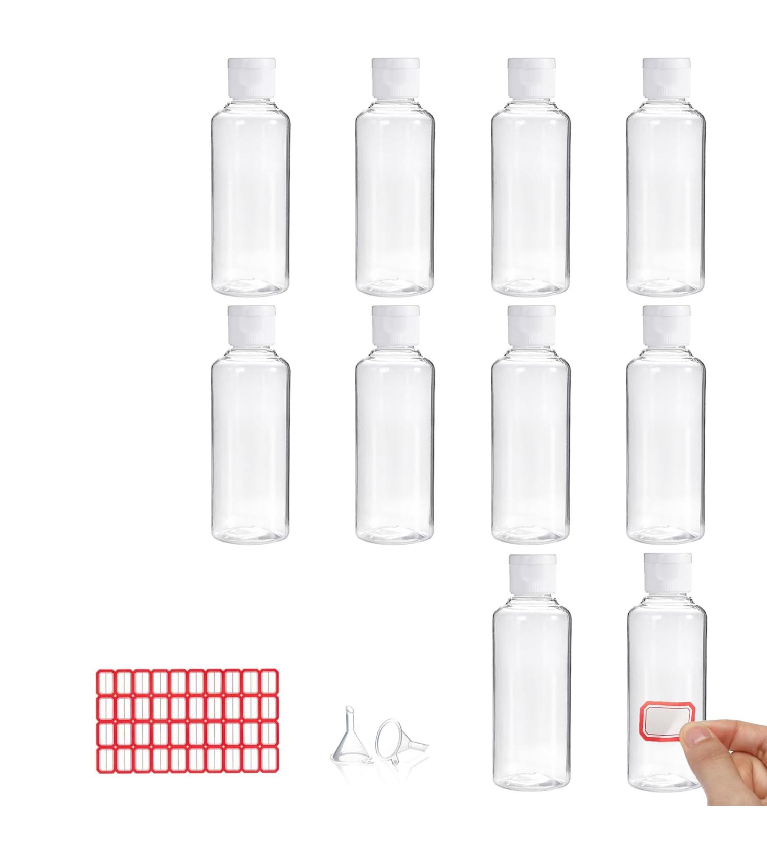 10 Pcs 100ml Plastic Travel Bottles for Toiletries Empty Refillable Transparent Containers Cosmetic Flip Cap Bottles for Toiletries Shampoo Lotions Cosmetics 4pcs Funnels and 2 Sheets Free Labels 05 - Buy Online on GoSupps.com