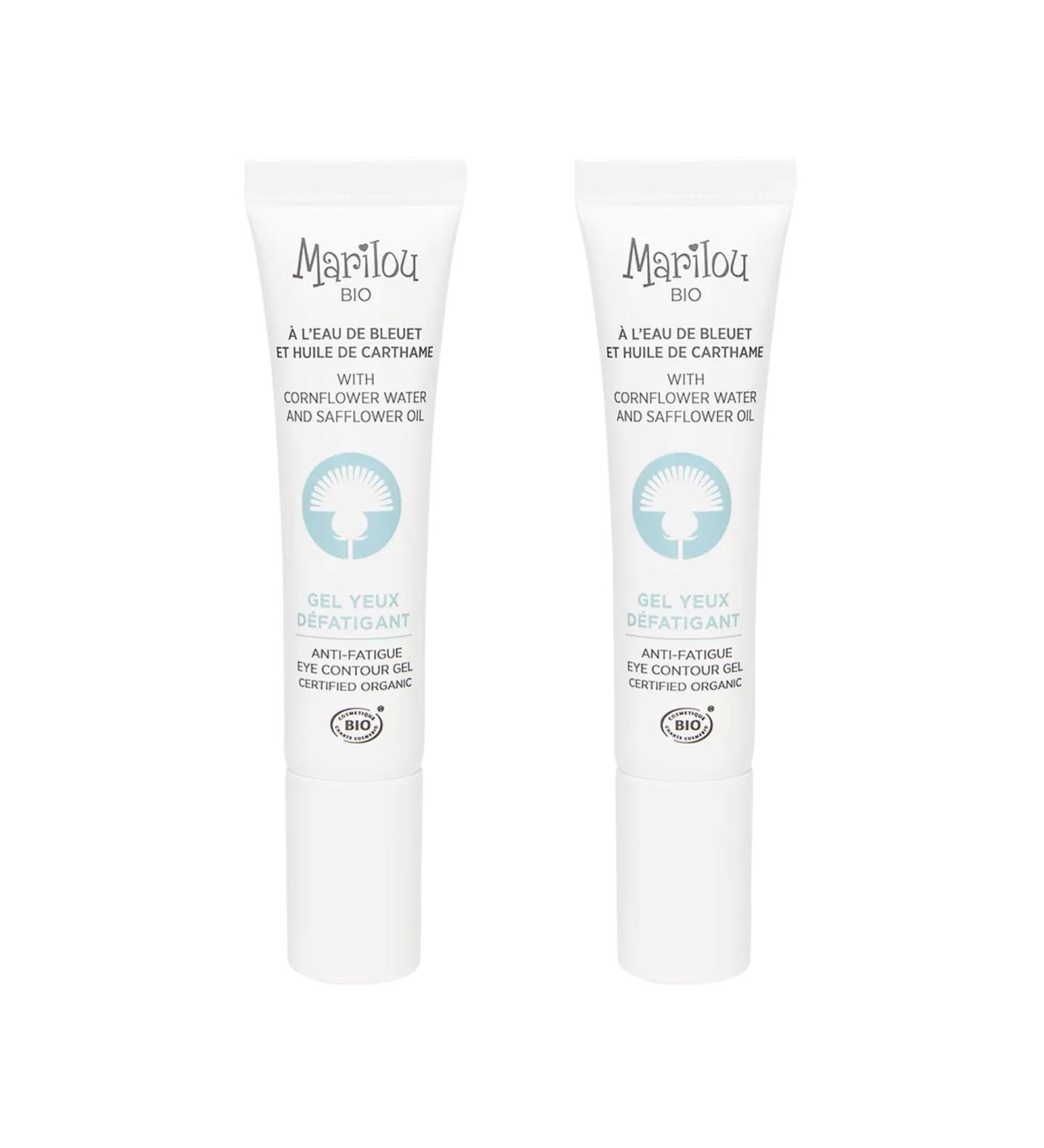 MARILOU Bio Gel Yeux D fatigant - Soin Fra cheur Anti-Cernes et Anti-Poches - Eau de Bleuet et Aloe Vera - Fra cheur et Bien- tre - Lot de 2 x 15 ml