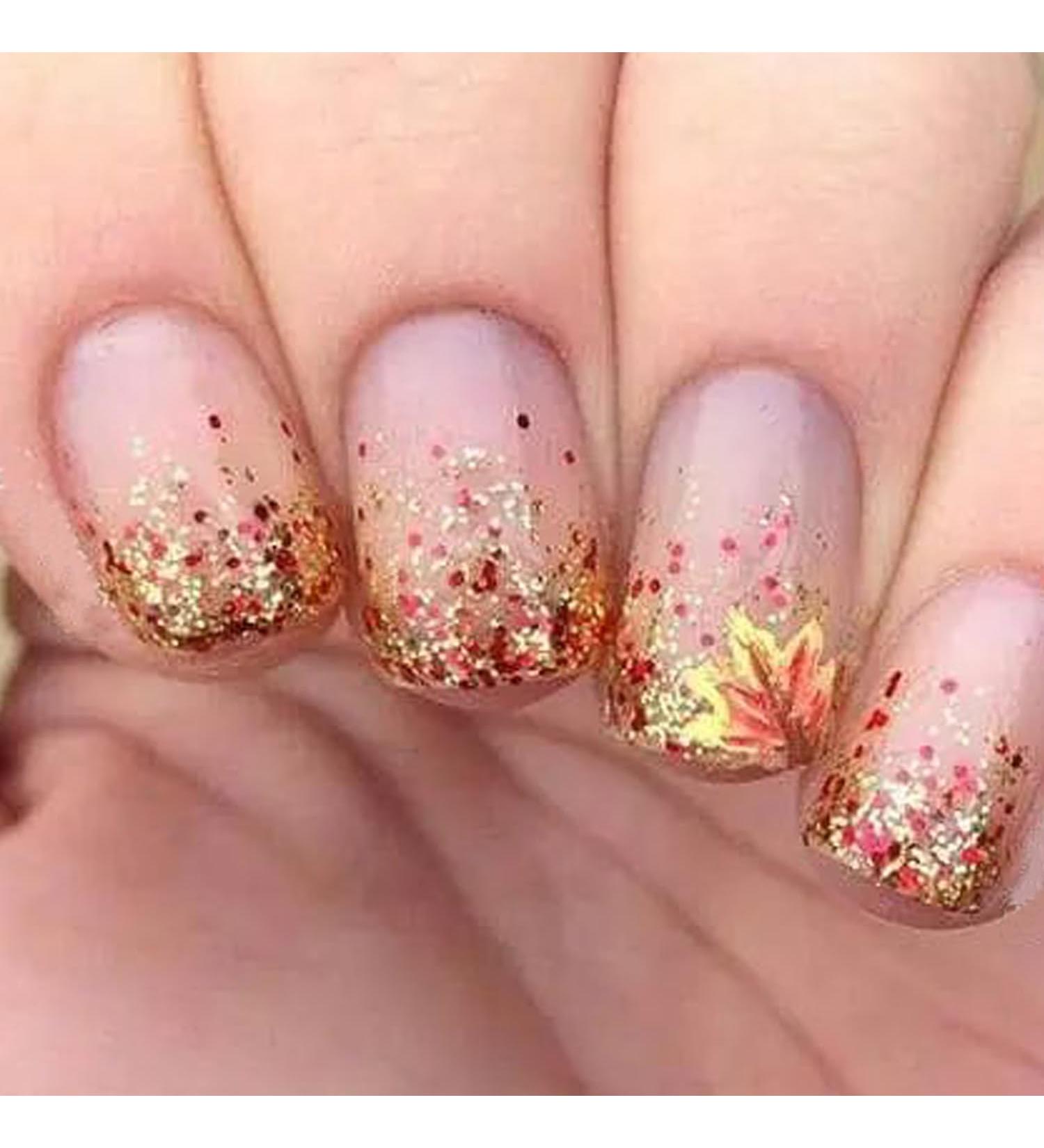 Thanksgiving Glitter Press on Square Nails - Glossy Full Cover Acrylic Fake Nails with Maple Leaf Designs for Women - Short Length Glue-On Fingernails (DZ06 - Buy Online on GoSupps.com