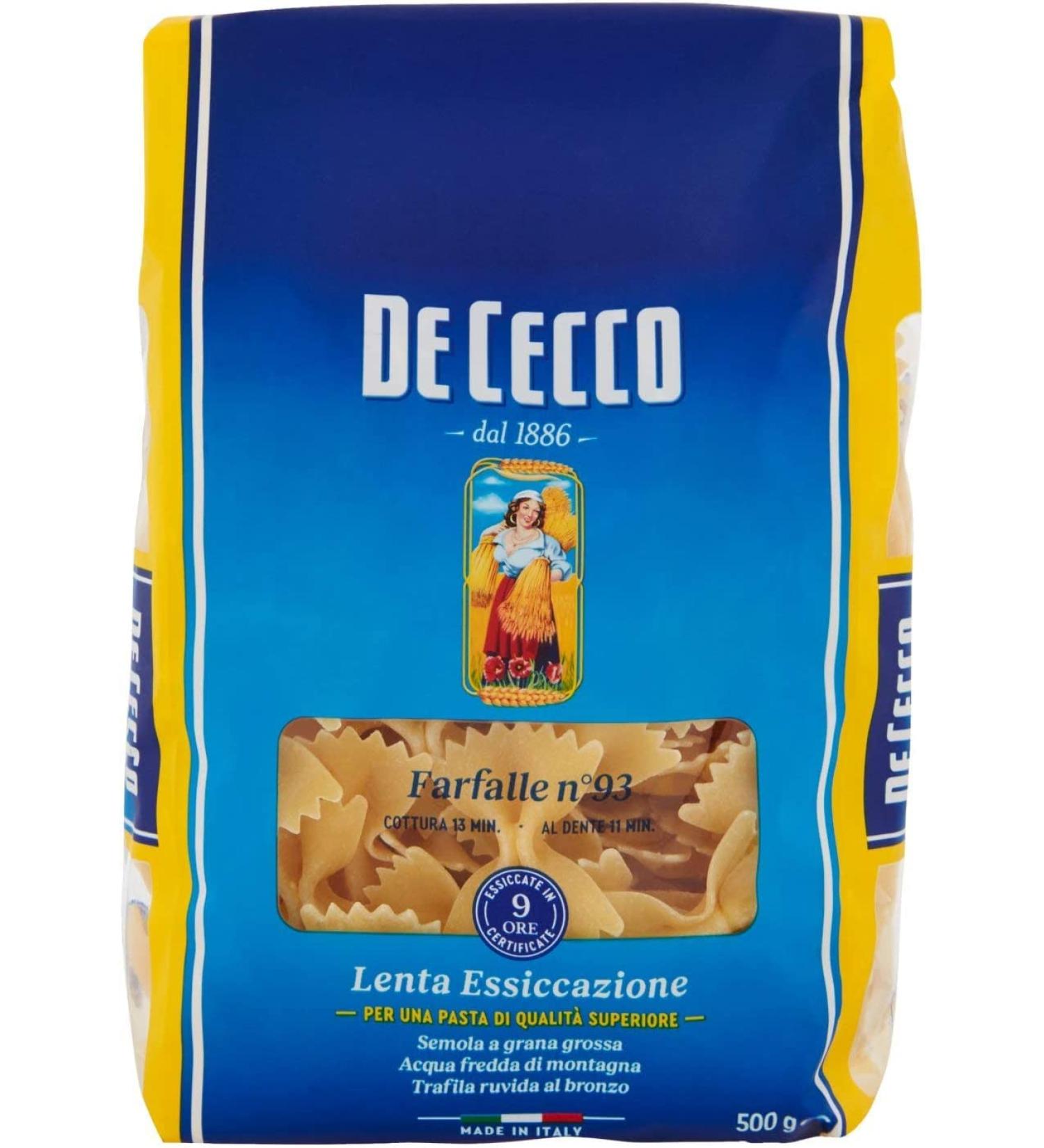 De Cecco Pack of 10 De Cecco 100% Italian Farfalle pasta size 93 500g - Buy Online on GoSupps.com