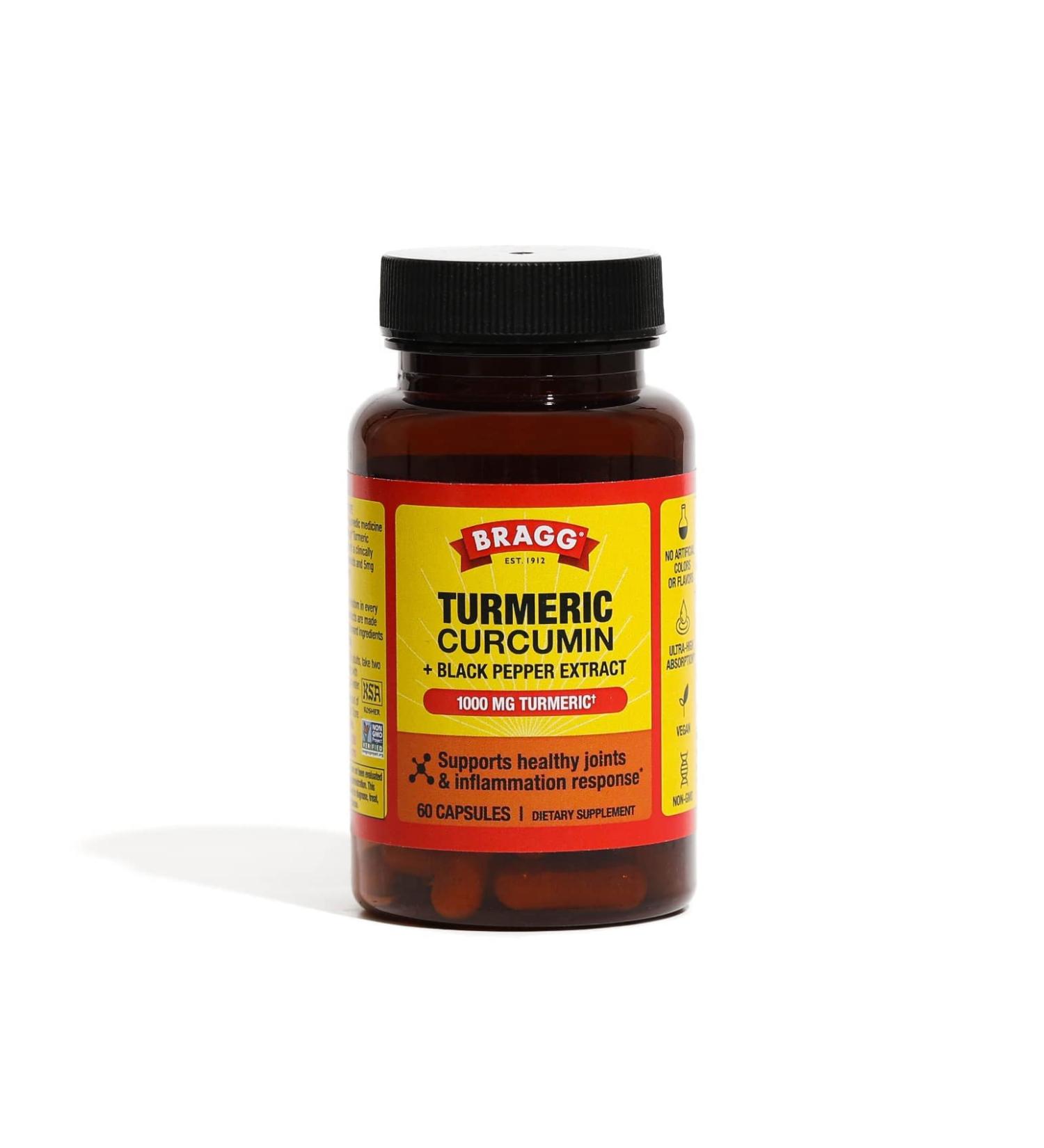 Bragg Turmeric Curcumin 1000mg with BioPerine, 95% Standardized Curcuminoids - Joint Support, Vegan, Non-GMO - 60 Capsules - Buy Online on GoSupps.com