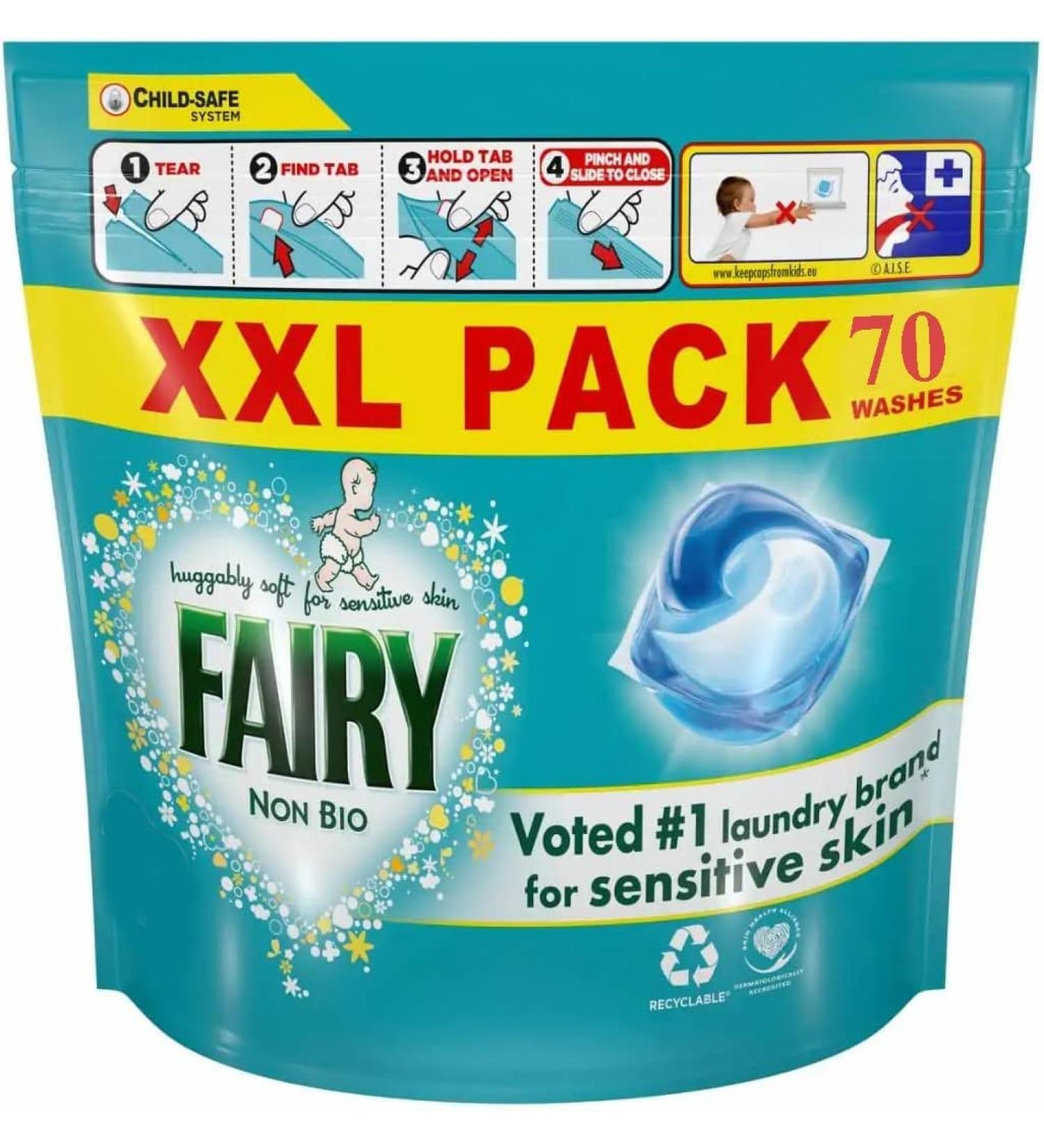 Fairy Non Bio Pods Fresh 70 Count - Gentle Laundry Detergent Pods - Buy Online on GoSupps.com