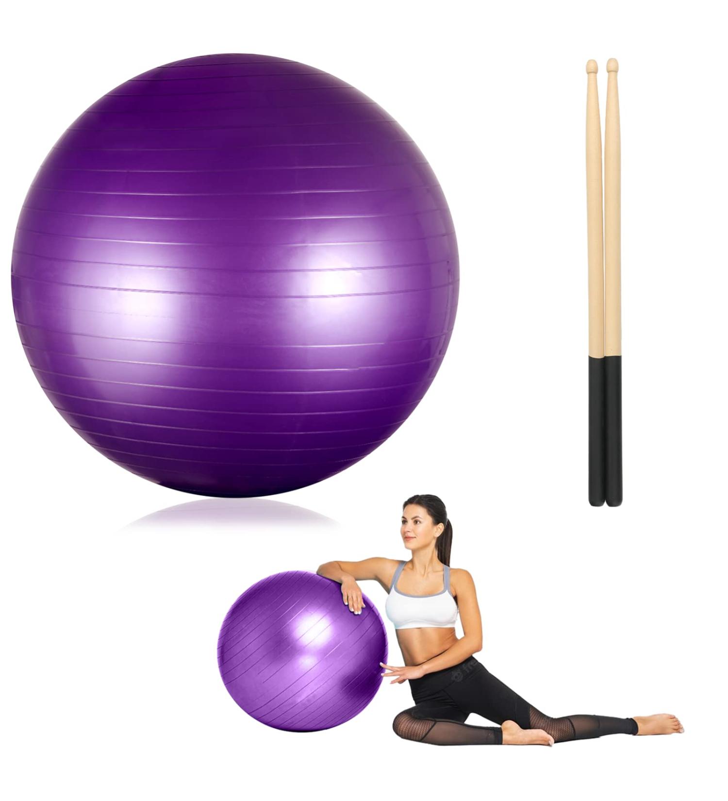 Joyibay Cardio Drumming Equipment Set - Fitness Balance Ball with Pump and Cardio Drumming Sticks - Purple Aerobic Exercise Ball for Workouts, Stability, Pilates, Yoga, Pregnancy Gymnastics - Buy Online on GoSupps.com