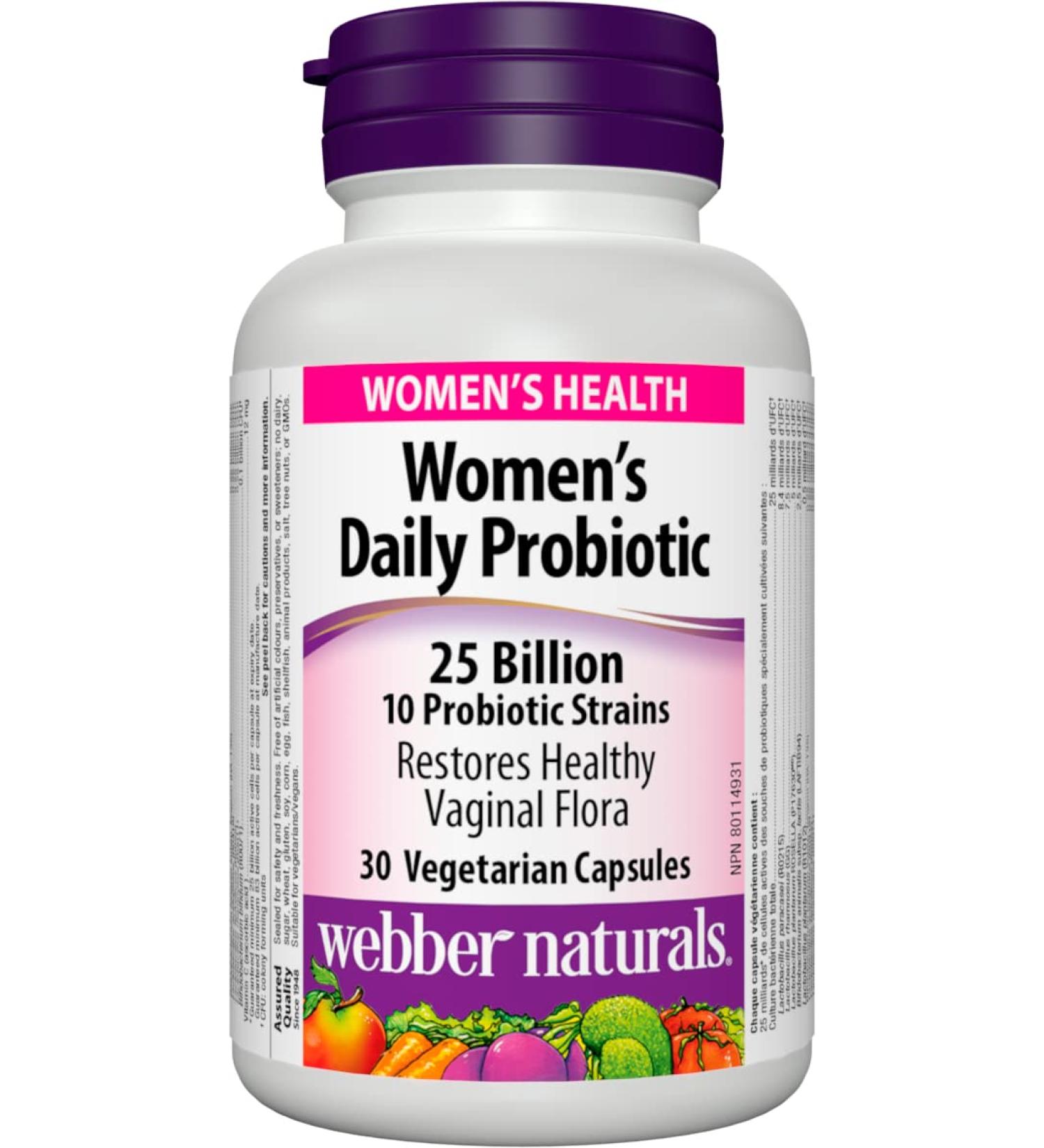 Webber Naturals Probiotic Women s Daily 25 Billion Active Cells 10 Probiotic Strains 30 Capsules Helps Restore Healthy Vaginal Flora Vegan Nutritional Supplement - Buy Online on GoSupps.com