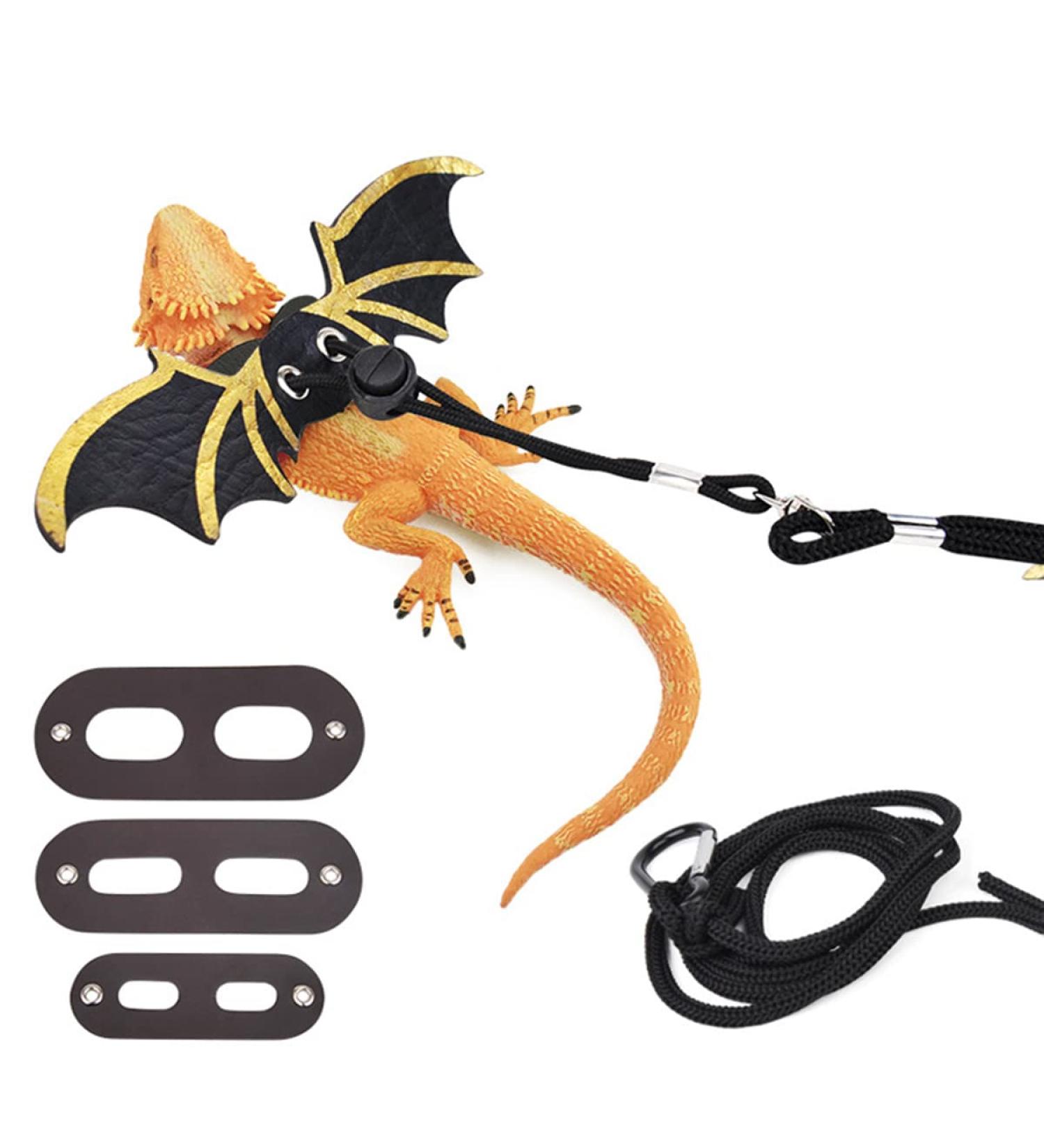 1 Set Adjustable Lizard Leash Bearded Dragon Harness Reptile Leather Harness Bearded Dragon Rope Reptile Leather Rope with Bat Wings for Lizard Amphibians Chameleons Small Pet Animals - Buy Online on GoSupps.com