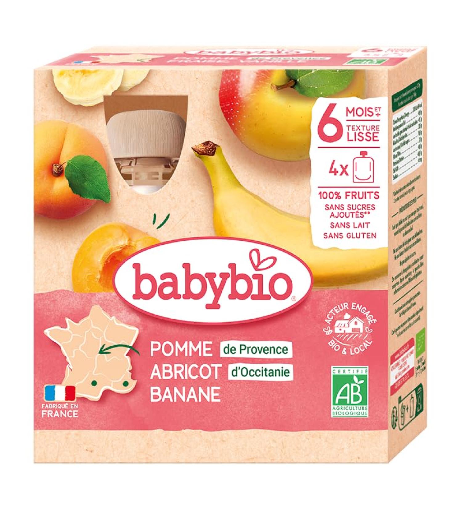 Babybio - Fruit Gourds - Apple Apricot from Occitanie Banana 4x90 g - 6+ Months - ORGANIC - Buy Online on GoSupps.com