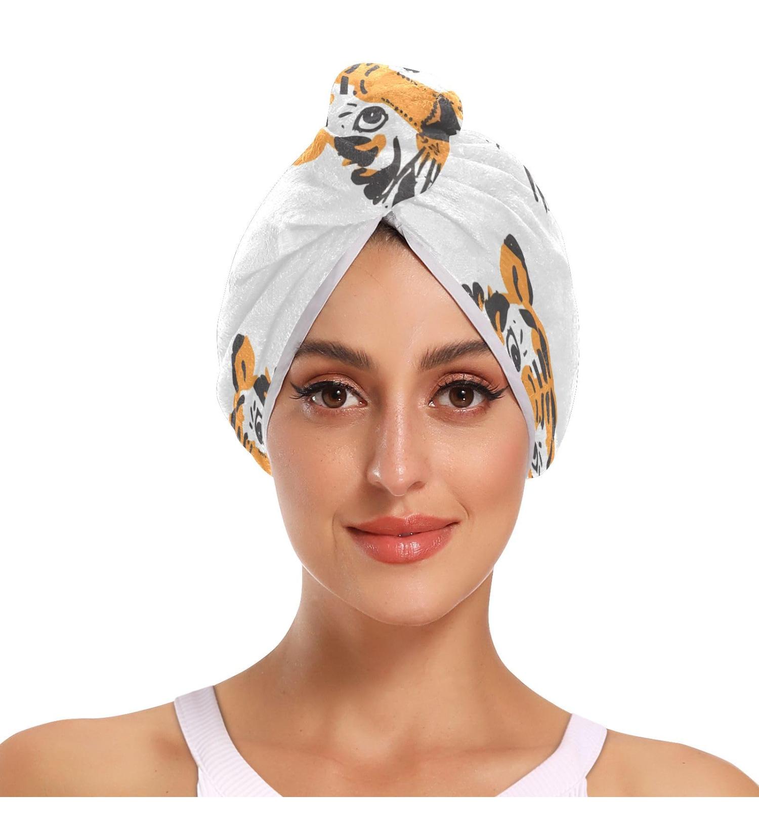 Buy Tiger Head Hair Towel 2 Pack - Super Absorbent Quick Dry Hair Turbans for Women & Girls - Buy Online on GoSupps.com