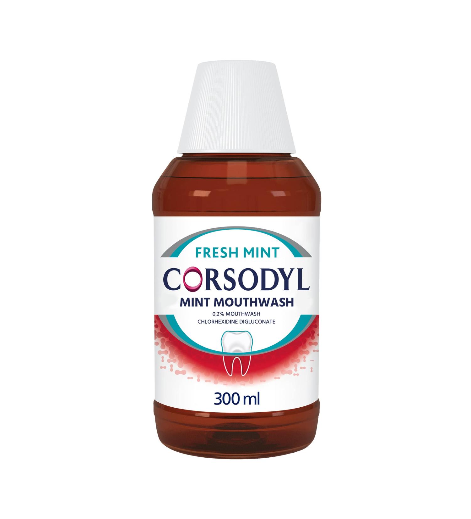Corsodyl Antibacterial Mouthwash Fresh Mint 300ml - Prevents Gum Disease & Bleeding Gums - Buy Online on GoSupps.com
