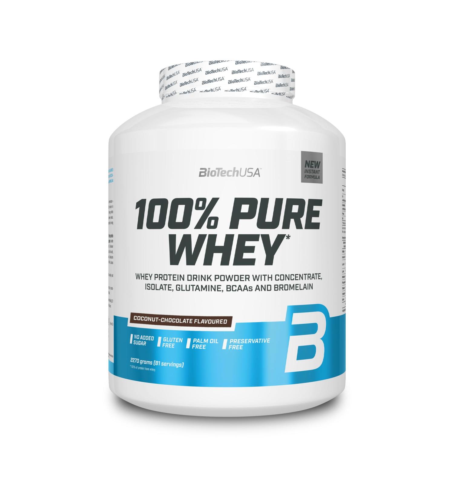 BiotechUSA 100% Pure Whey Protein Powder - 21g Protein BCAA & Glutamine Gluten-Free Palm Oil-Free Coconut Chocolate 2.27 kg (1 Pack) - International Shipping Available - Buy Online on GoSupps.com