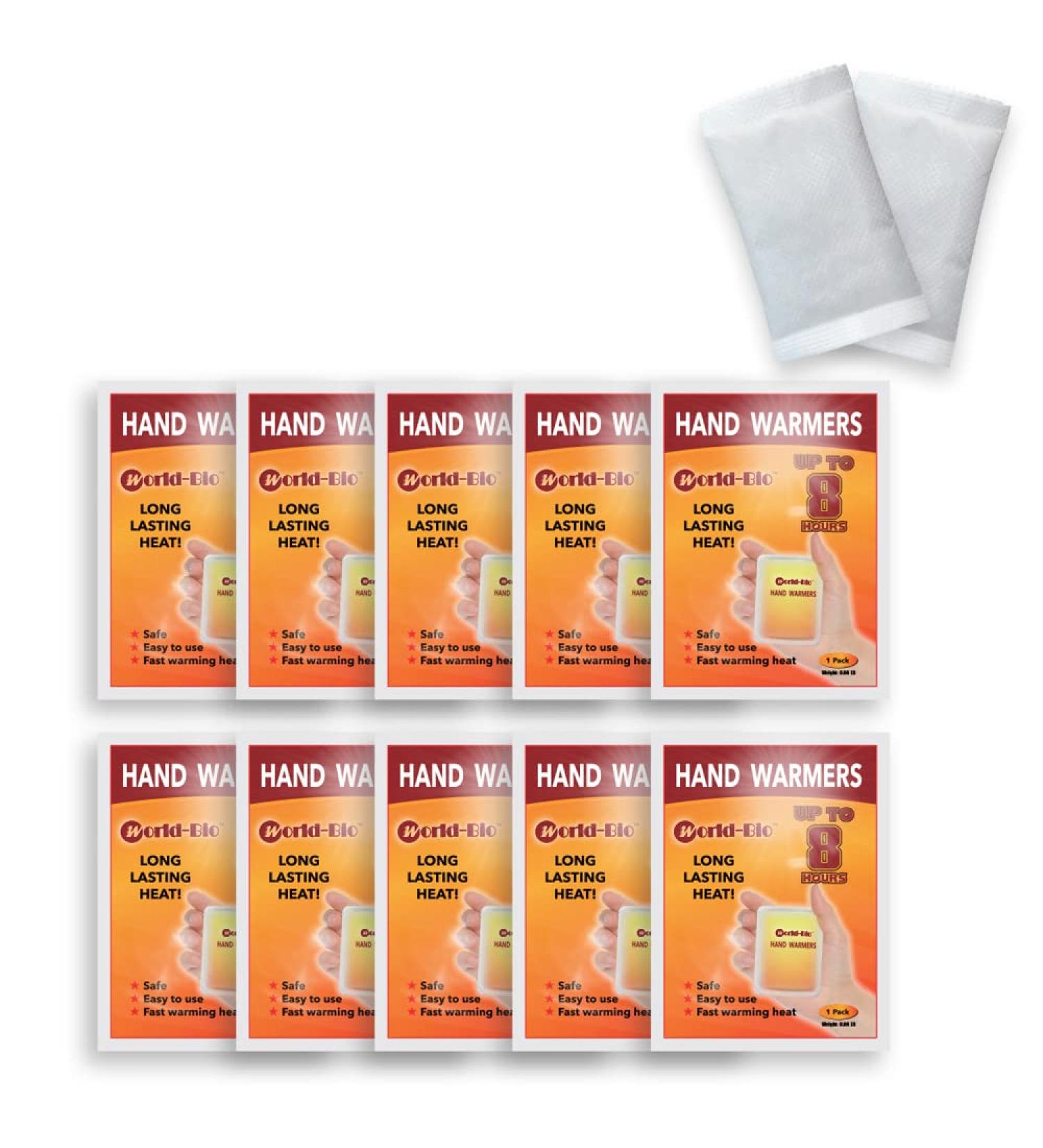 World-BIO Hand Warmers 20 Pairs - Long Lasting, Natural, Odorless, Air Activated Heat Pad for 10 Pairs Foot Warmer & 30 Packs Body Warmers with Adhesive Backing - 8 Hours of Safe Warmth - Buy Online on GoSupps.com