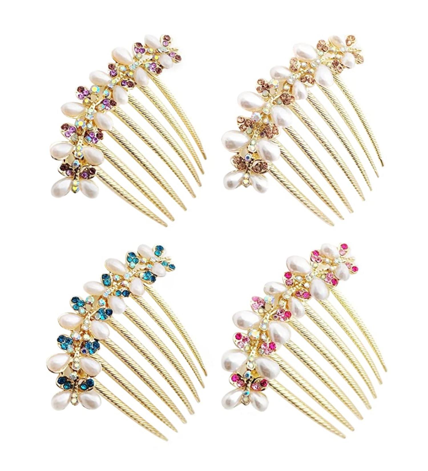 Hair Combs Slides for Women Hair Comb Clips Hair Piece Pins with Pearl Rhinestones Hair Accessory - Buy Online on GoSupps.com