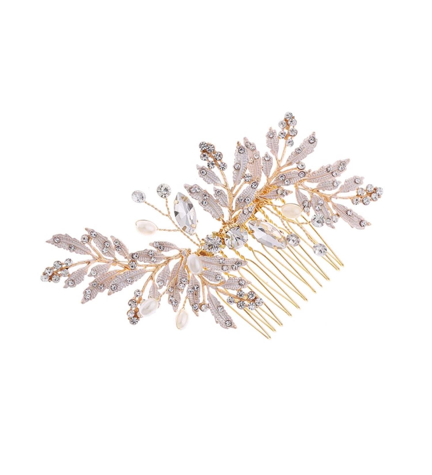 Beaupretty Comb Leaf Hair Pins Bridal Bride Hair Clip Pearl Hair Clip Clear Crystal Hairpin Pearl Hair Pin Gold Tiara Bride Veil Clip Rhinestone Hairpin Pearl Tiara Rhinestones Accessories - Buy Online on GoSupps.com